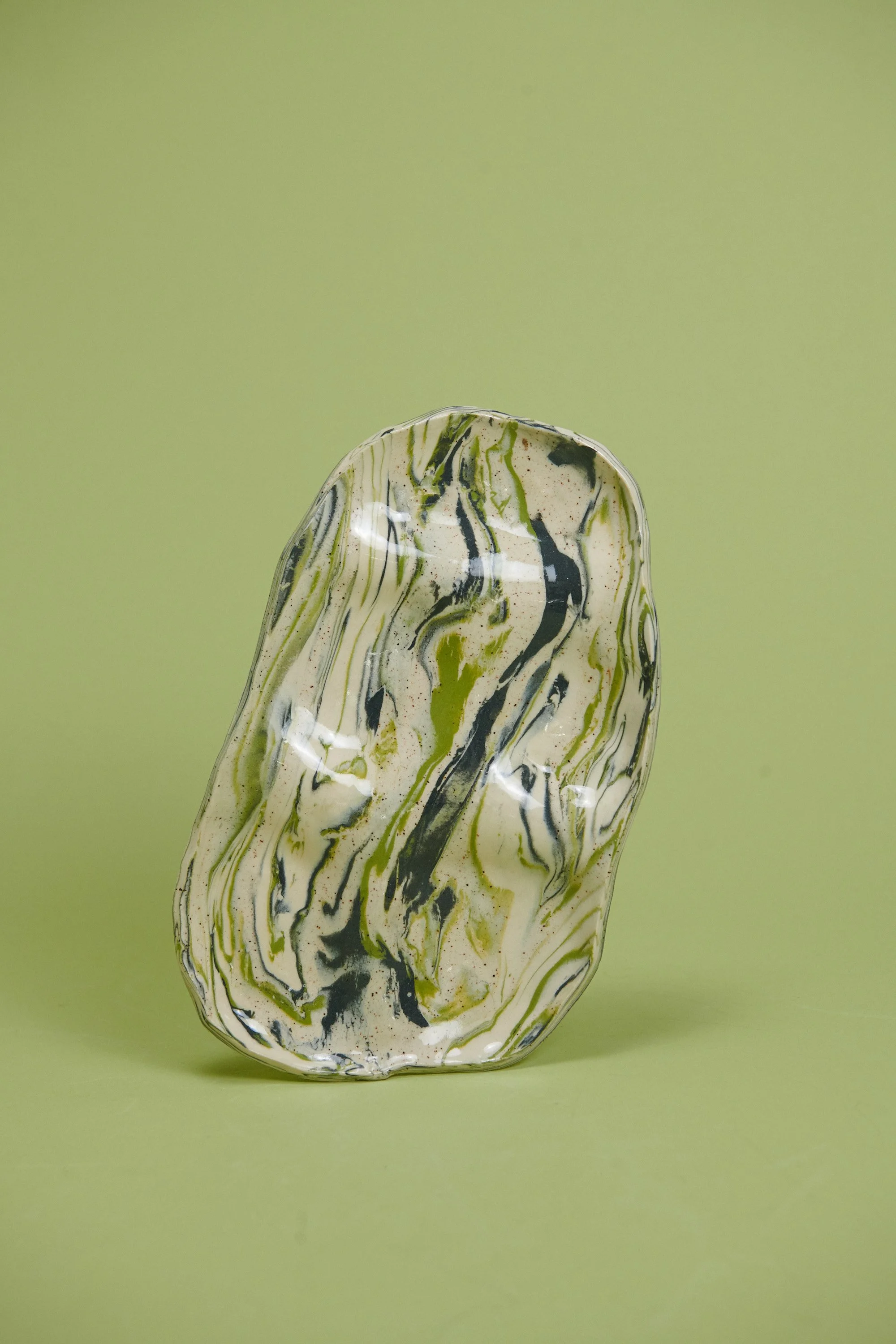 One of a Kind Green, White, & Black marbled charcuterie board
