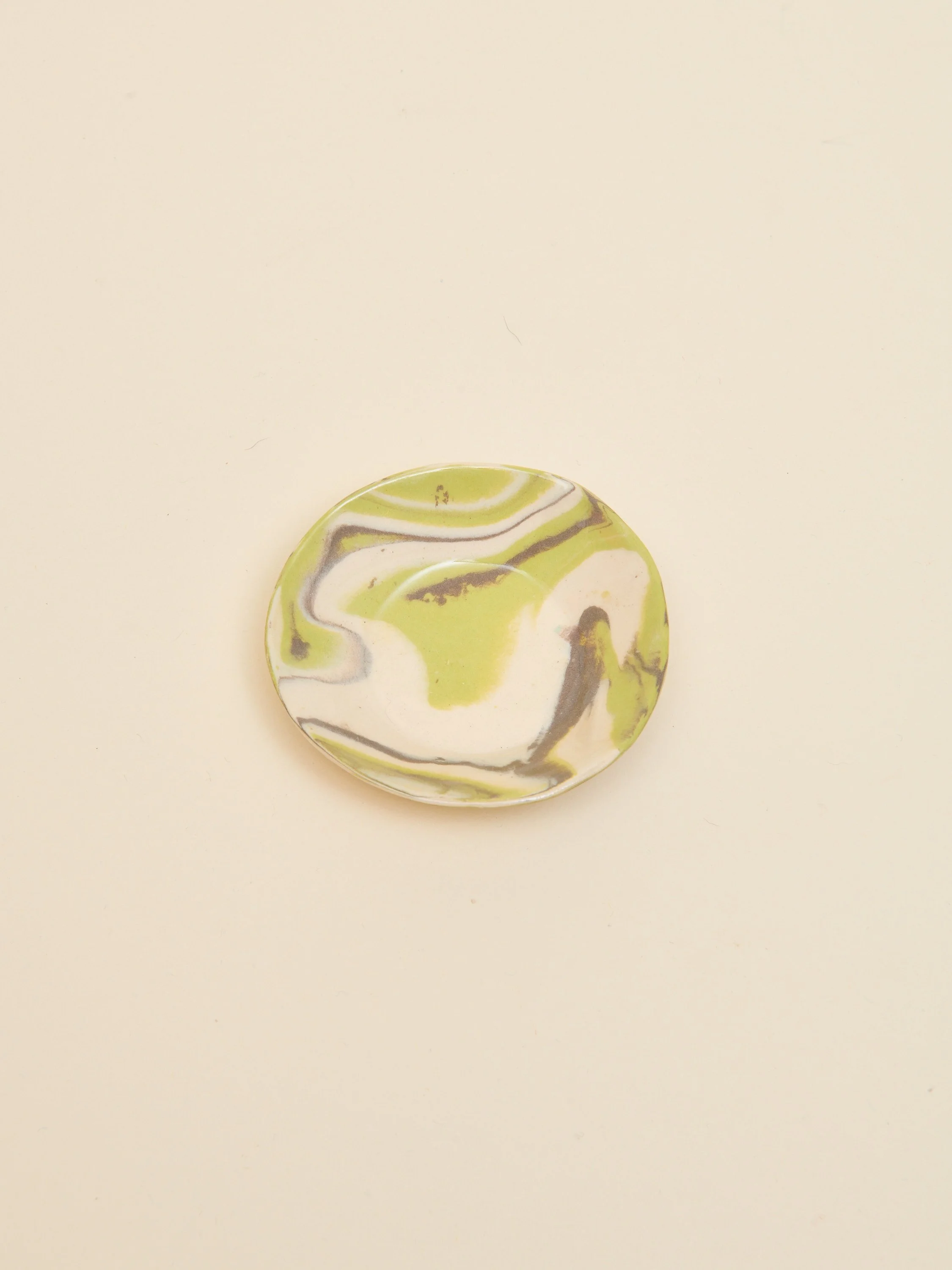 One of a Kind Green, Black, and Beige Nerikomi Dish 3"