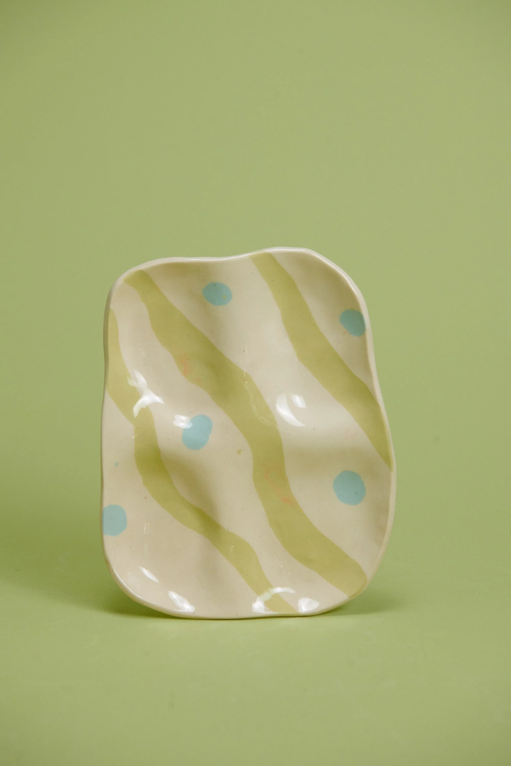 One of a Kind Green, Blue and White Nerikomi Snack Plate