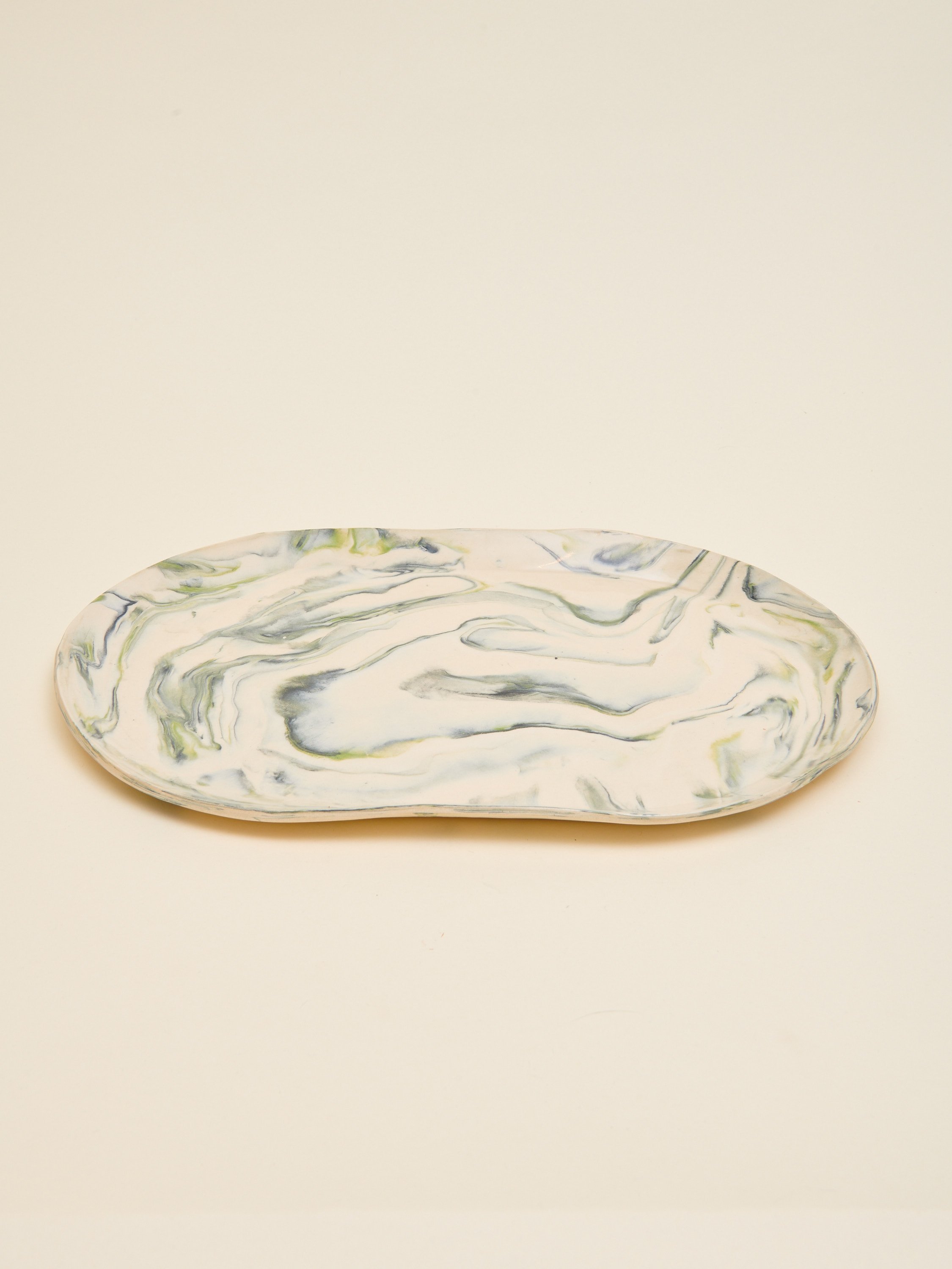 Green & White Marbled Oval Tray