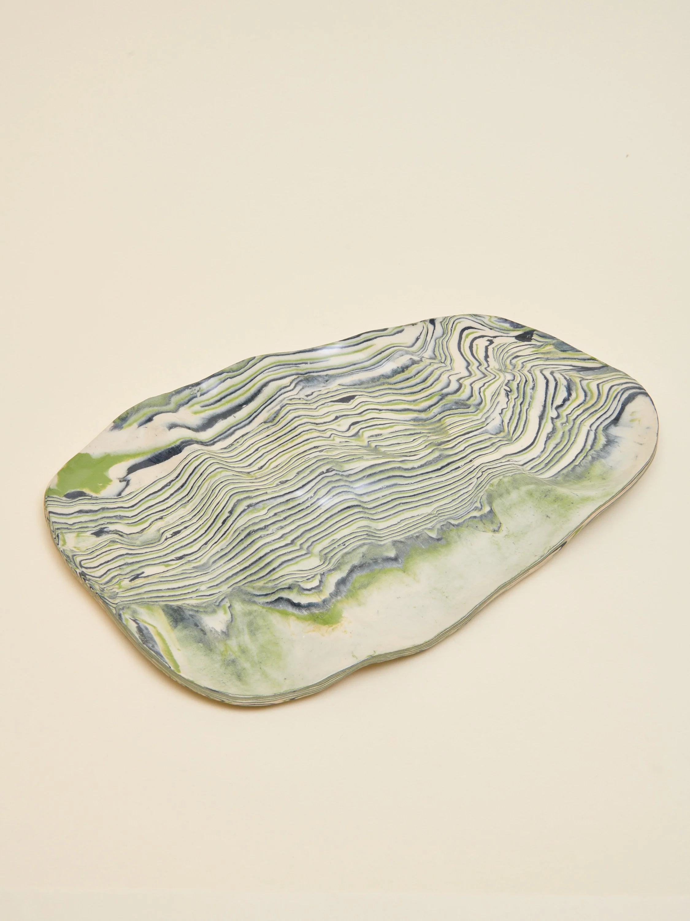 Extra-Large Green, White, Black Nerikomi Platter