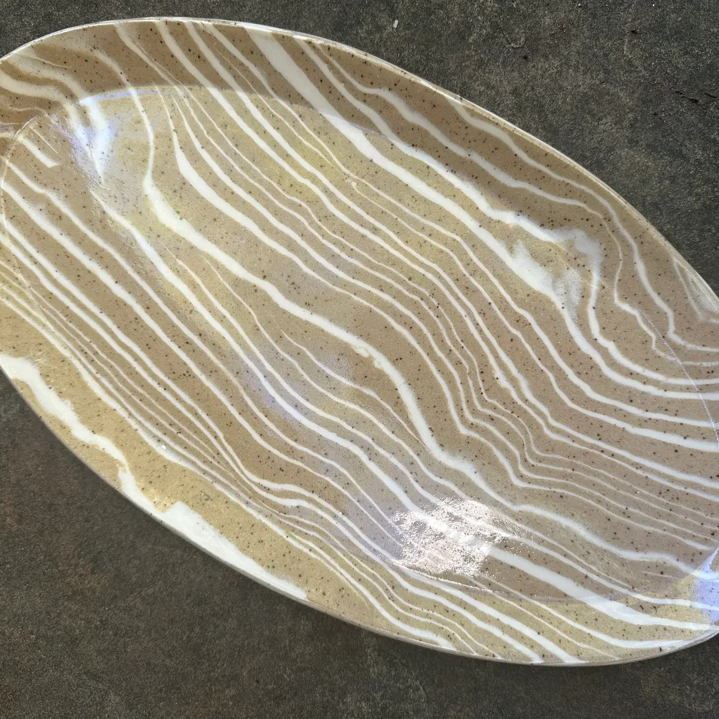 Beige and White Striped Nerikomi Large Oval Serving Tray 2.webp