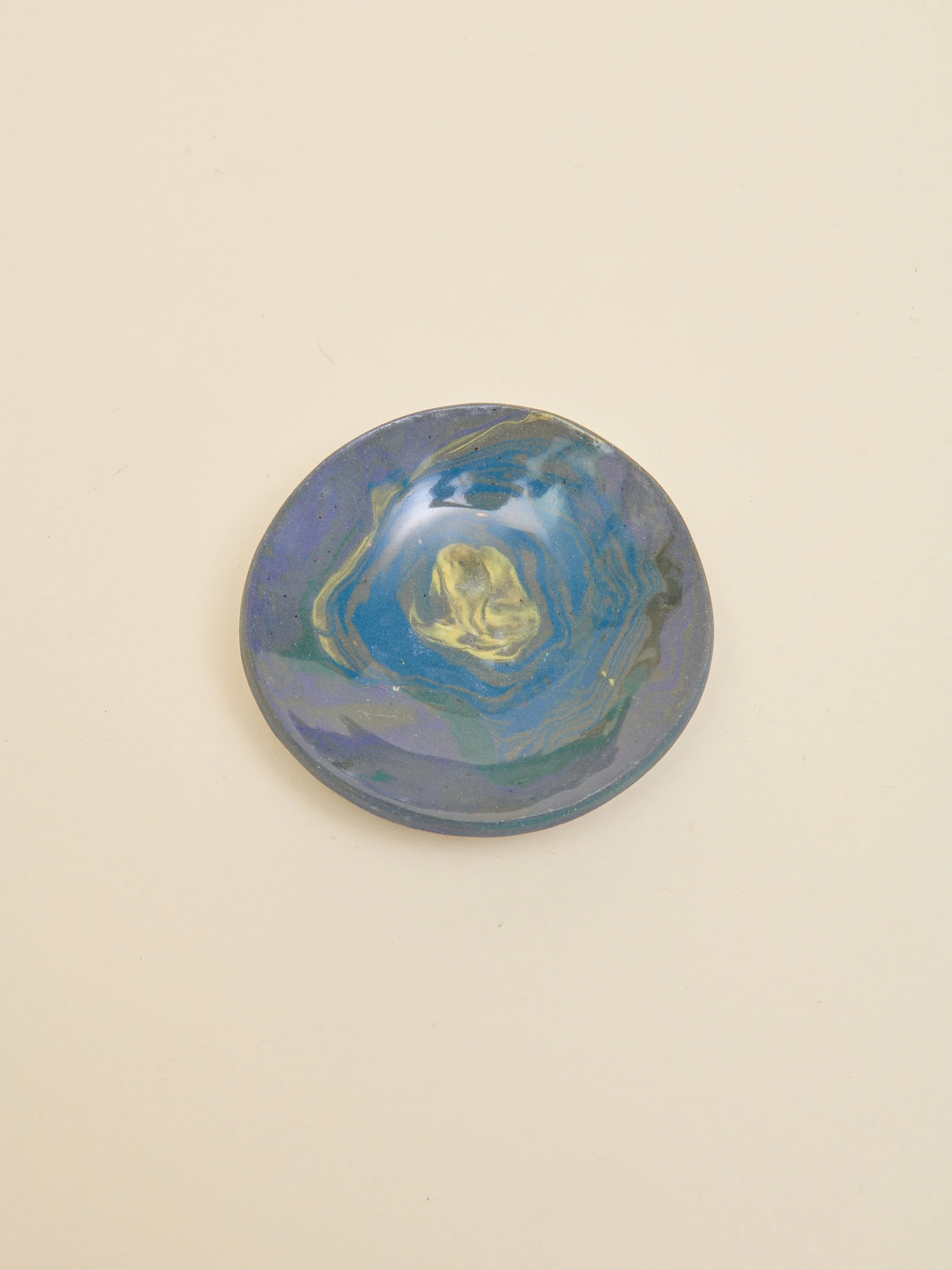 One of a Kind Blue and Green Nerikomi Dish 4.5"