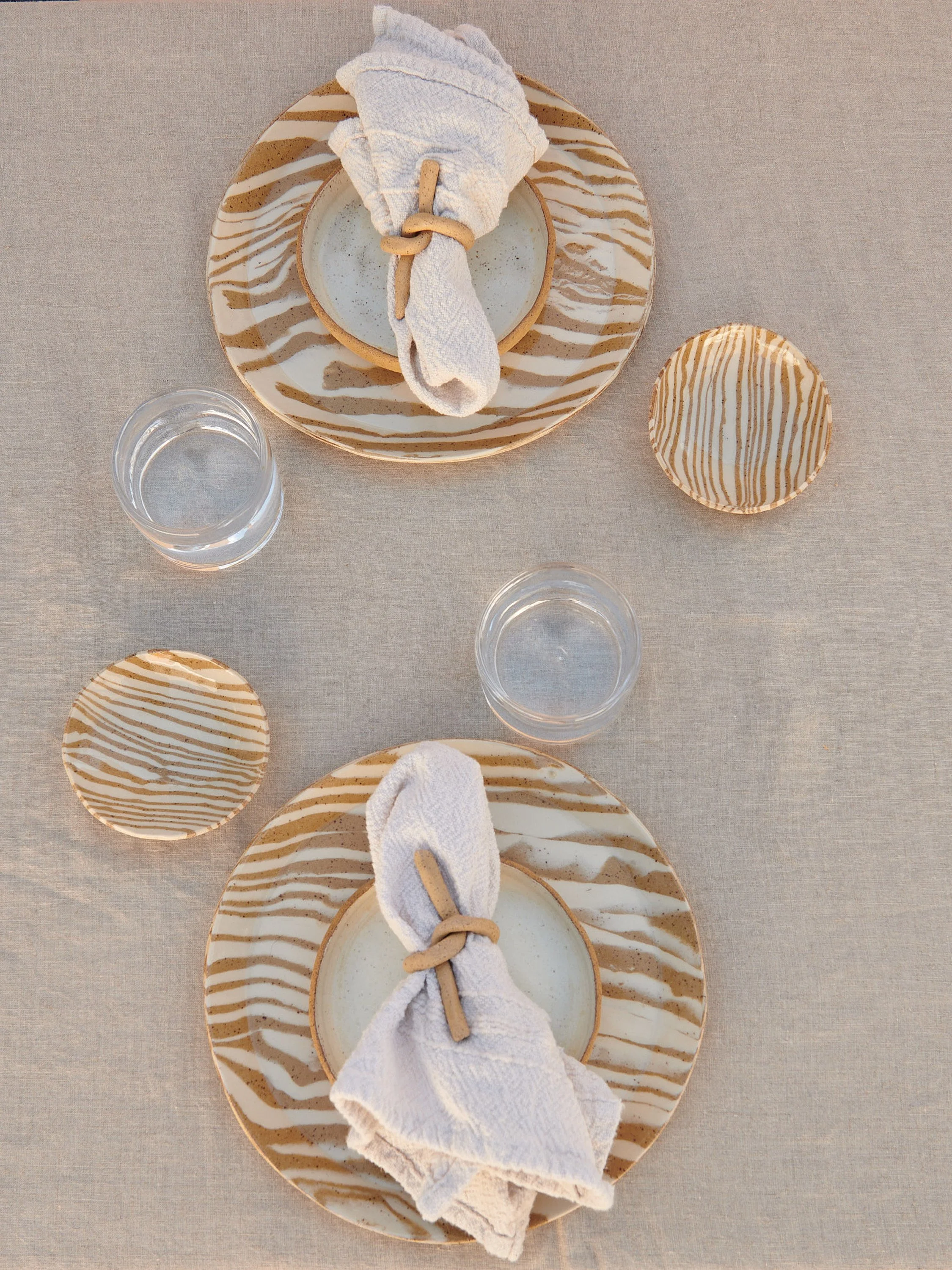Beige and White Striped Nerikomi Dinner Plate