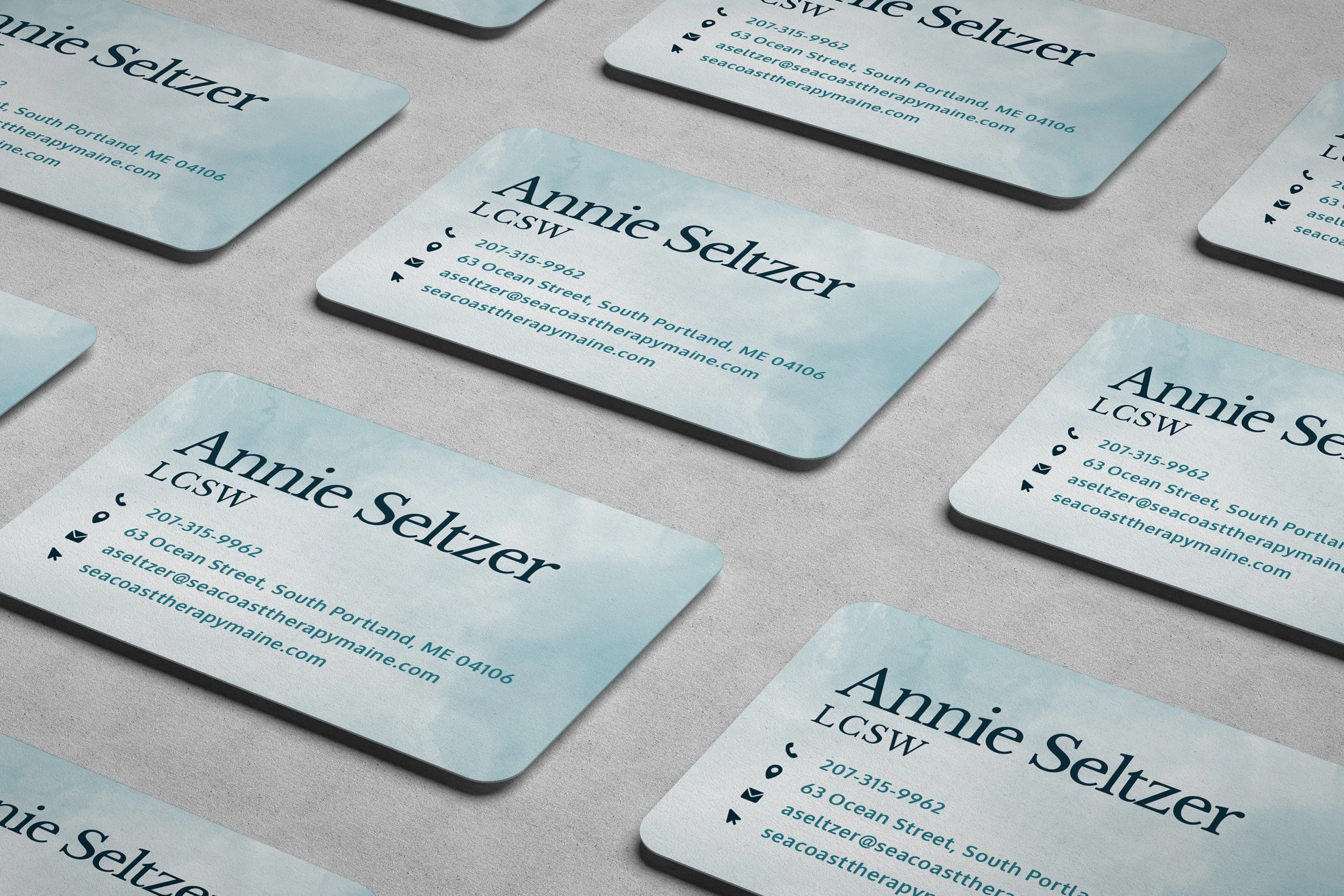 business cards laid out on table