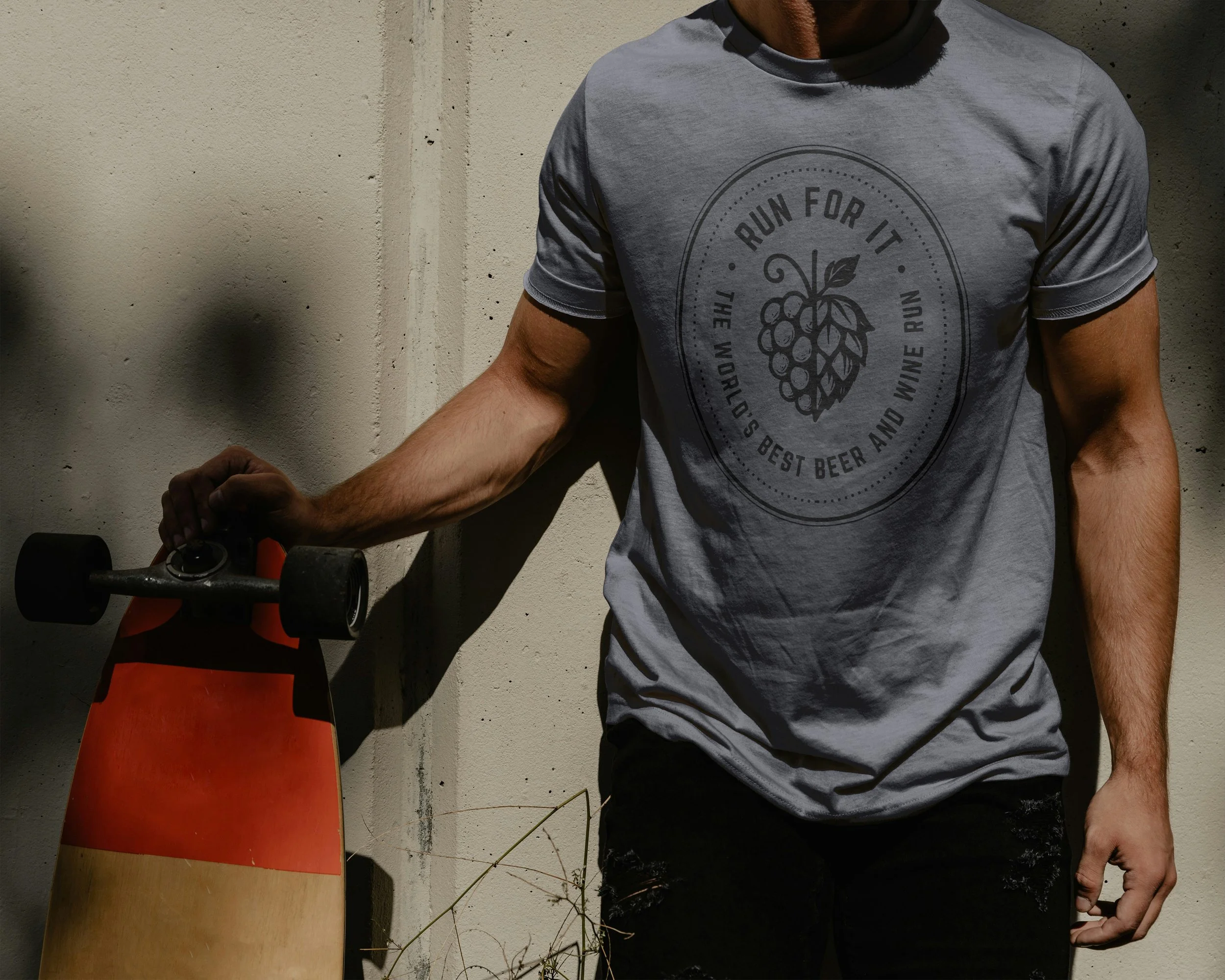 man wearing branded t-shirt design