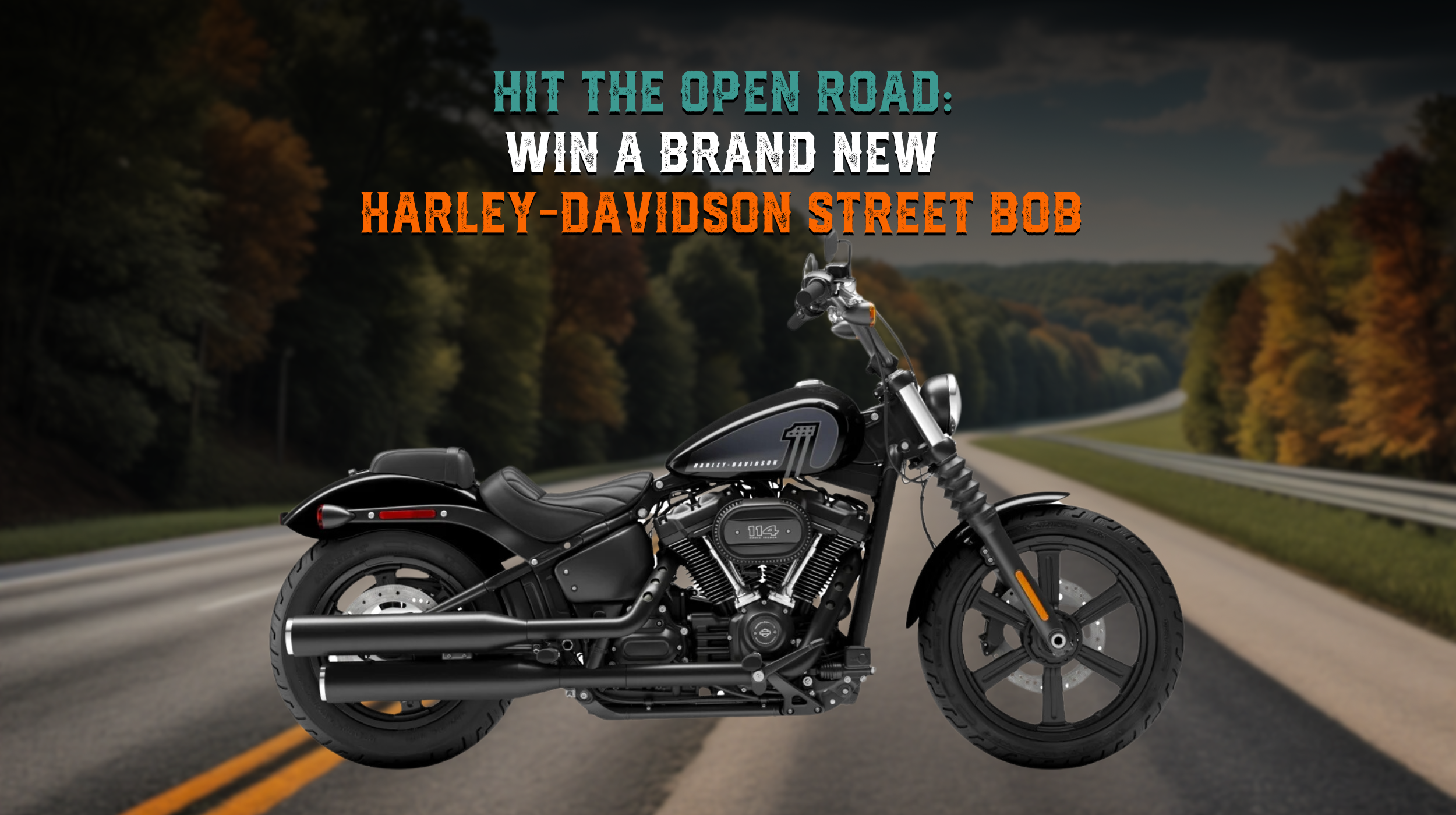 A Harley-Davidson Street Bob Motorcycle that is being given away by MOTO