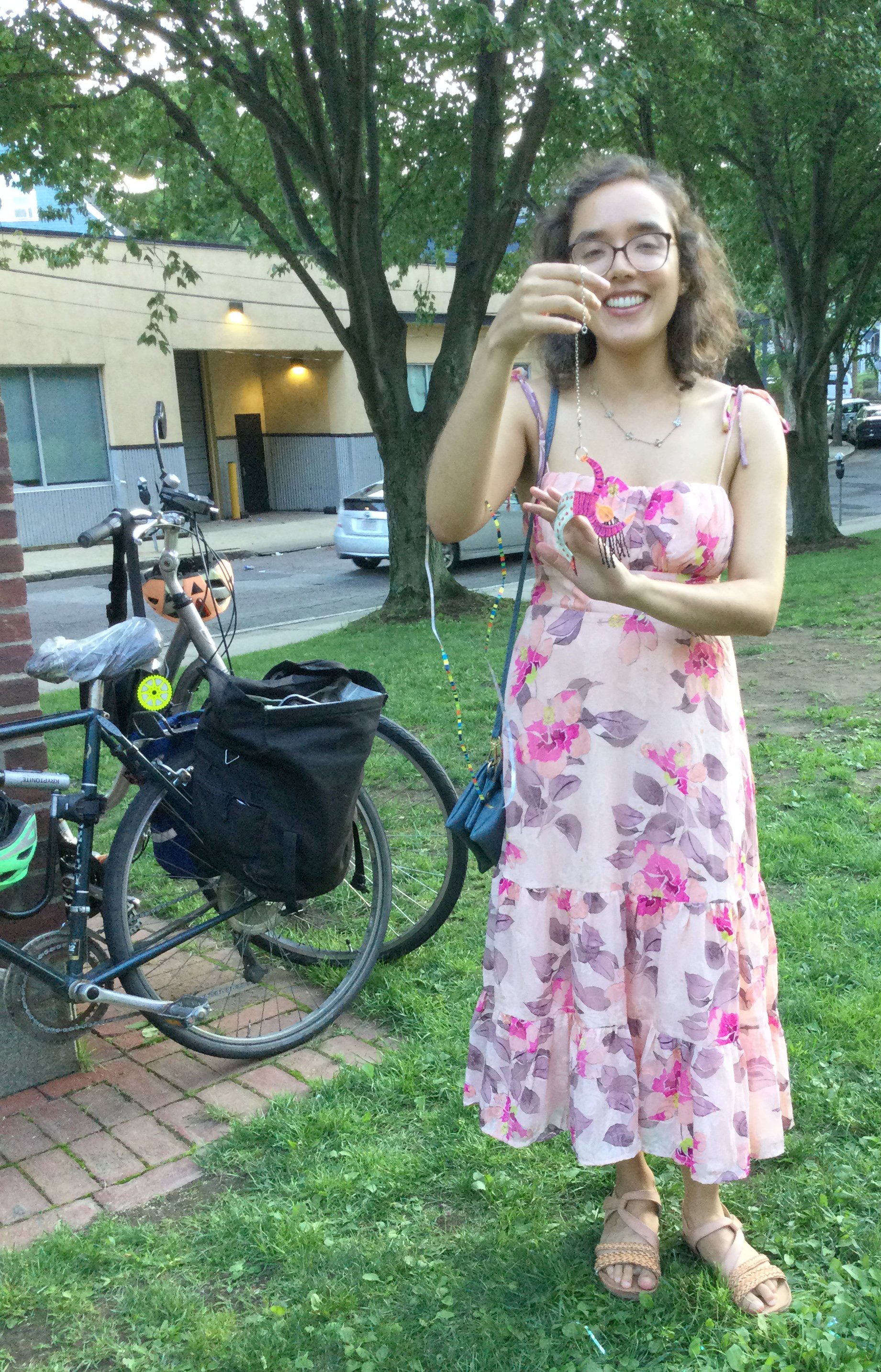 Lily with house-warming gift at Seven Hills Park