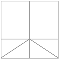 Geometric drawing of an outline square with sections divided by vertical, horizontal, and diagonal lines.