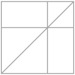 Geometric drawing of an outline square with sections divided by vertical, horizontal, and diagonal lines.