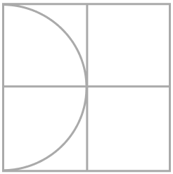 Geometric drawing of an outline square with sections divided by vertical, horizontal, and half circle lines.