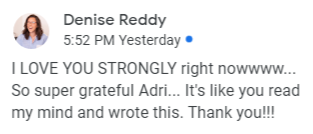 Screenshot of a Facebook post by Denise Reddy expressing love and gratitude.