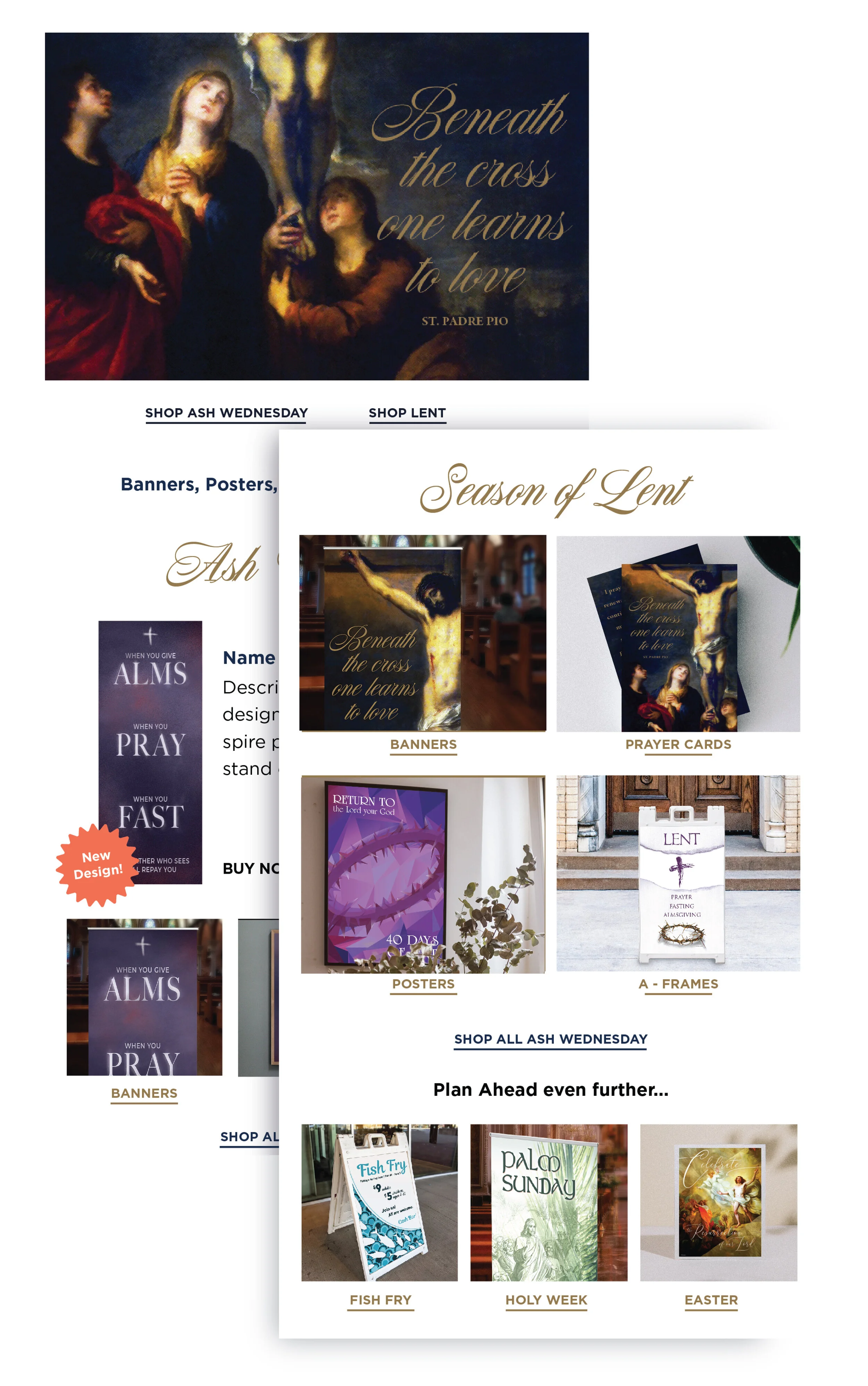 Landing page for 2021 Lent and Fish fry season products like banners, a-frames, prayer cards, posters, and more. 