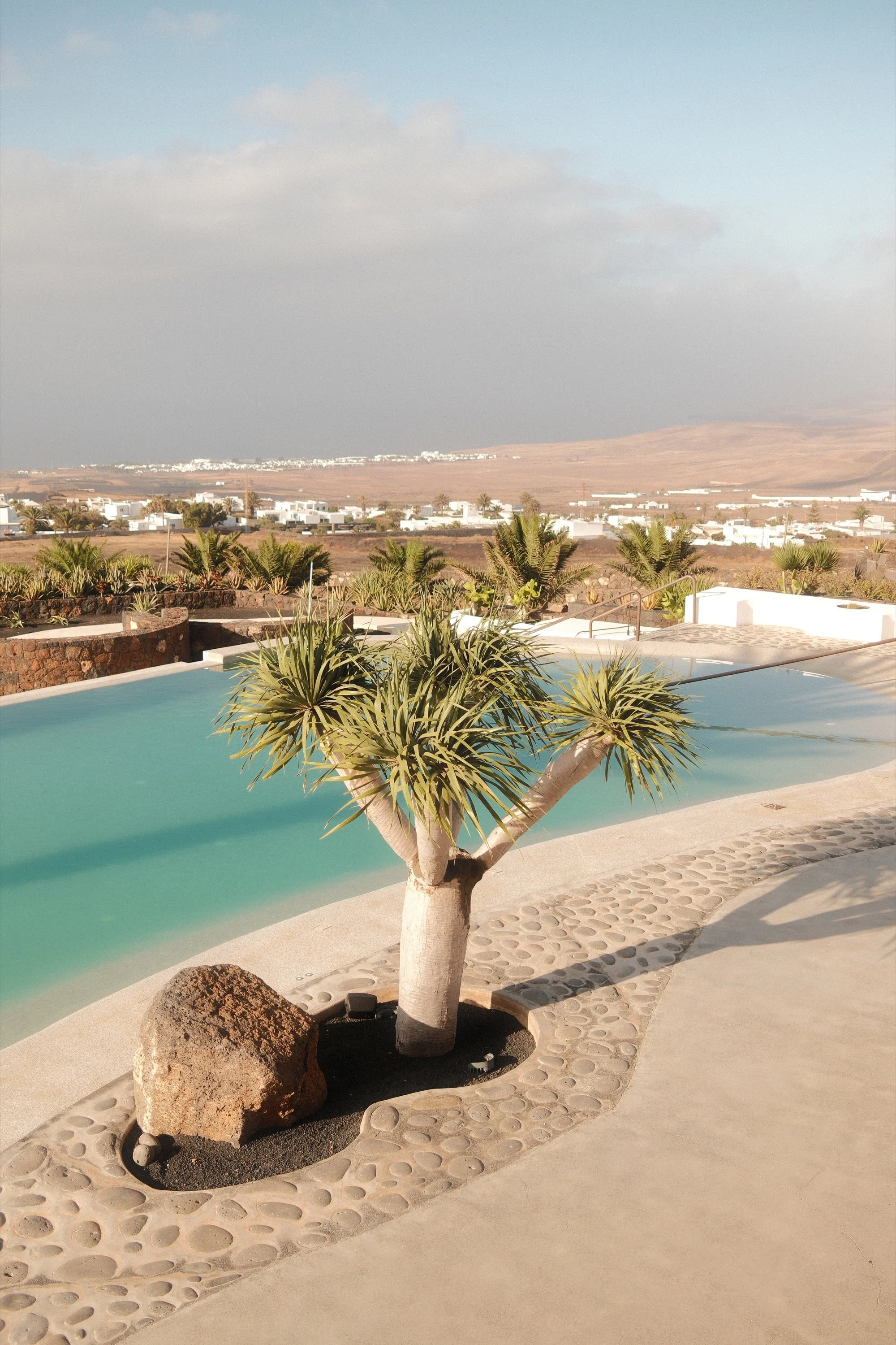 Pool and volcanic landscape at César Lanzarote