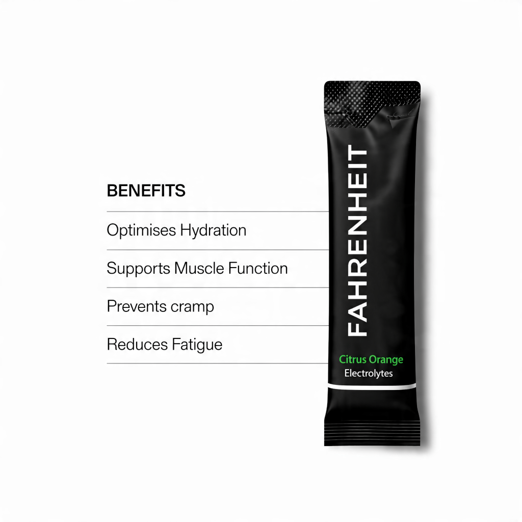 Fahrenheit Electrolytes Citrus Orange sachet — white background product shot