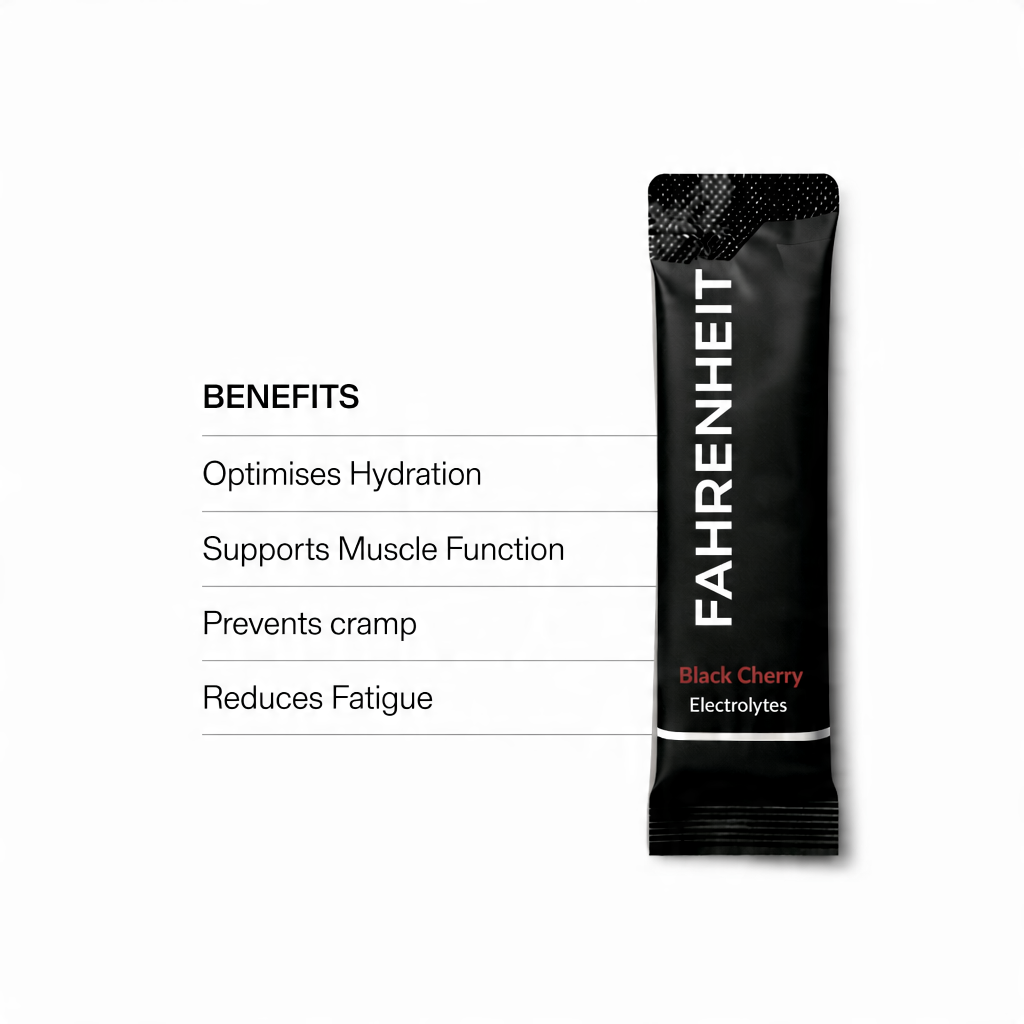 Fahrenheit Electrolytes Black Cherry sachet — lifestyle image
