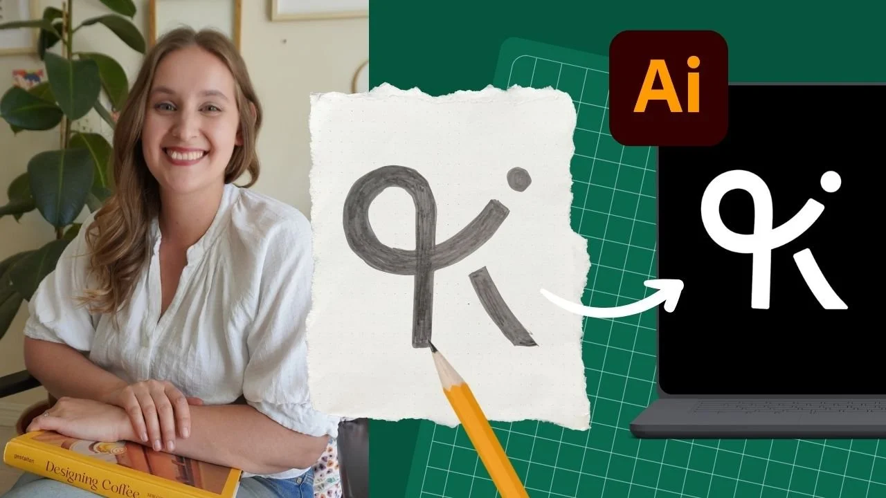 logo sketch on a paper being transformed into a vector logo