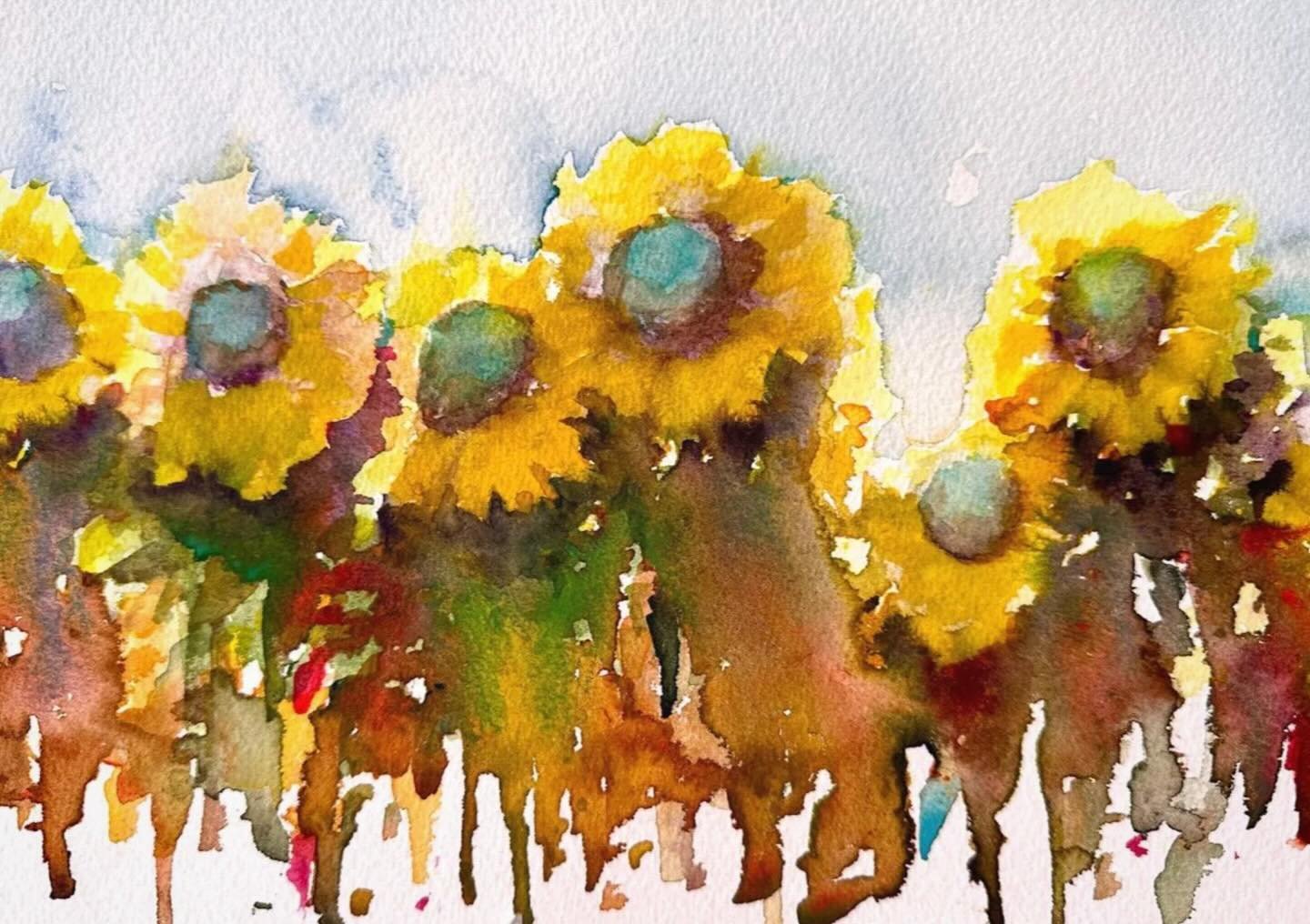 Sunflowers, watercolour on 7x10&rdquo; paper. It&rsquo;s always a joy to paint sunny sunflowers&hellip; guaranteed to lift my spirits! 
🌻🌻🌻🌻🌻

#watercolour #watercolor #watercolorart #watercolourart #watercolourpainting #watercolorpainting #wate