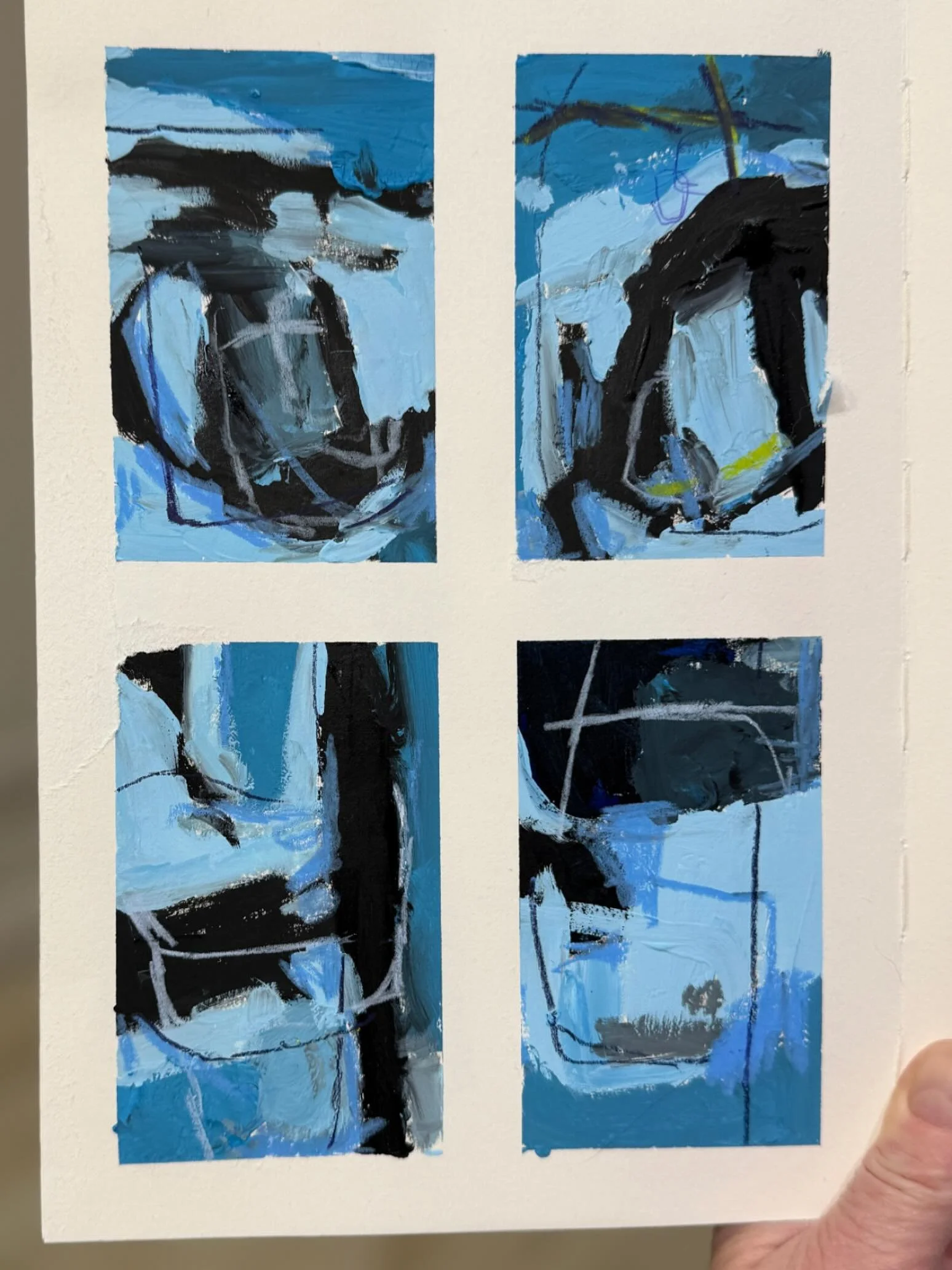 A painted grid page in my art journal - acrylic gouache and a little bit of Neocolor pastel. I'm feeling the soothing blues today! 💙

#abstractsketchbook #artpractice #abstractart #abstractartistsofig