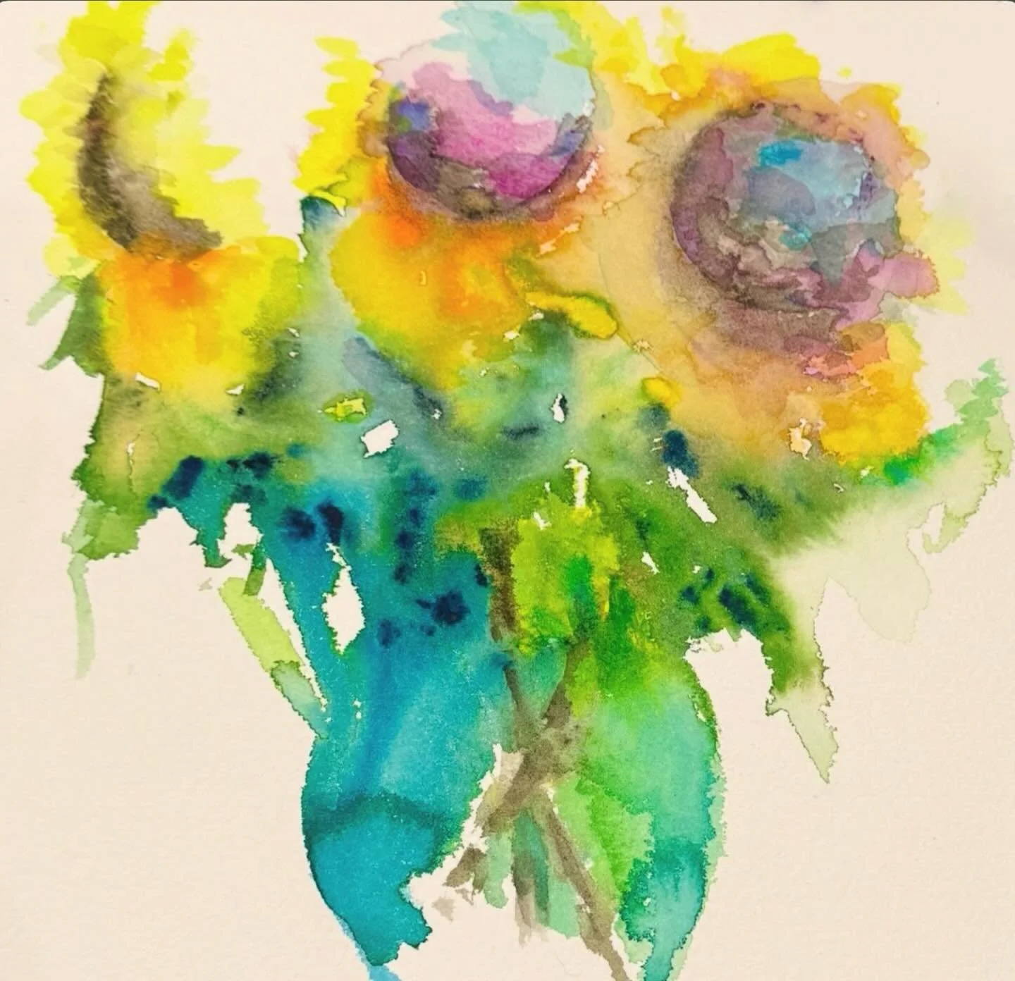 Sunflowers in a blue glass jar, watercolour on 12x12&rdquo; paper 🎨🌻

#watercolour #watercolor #watercoloursunflowers #floralwatercolor