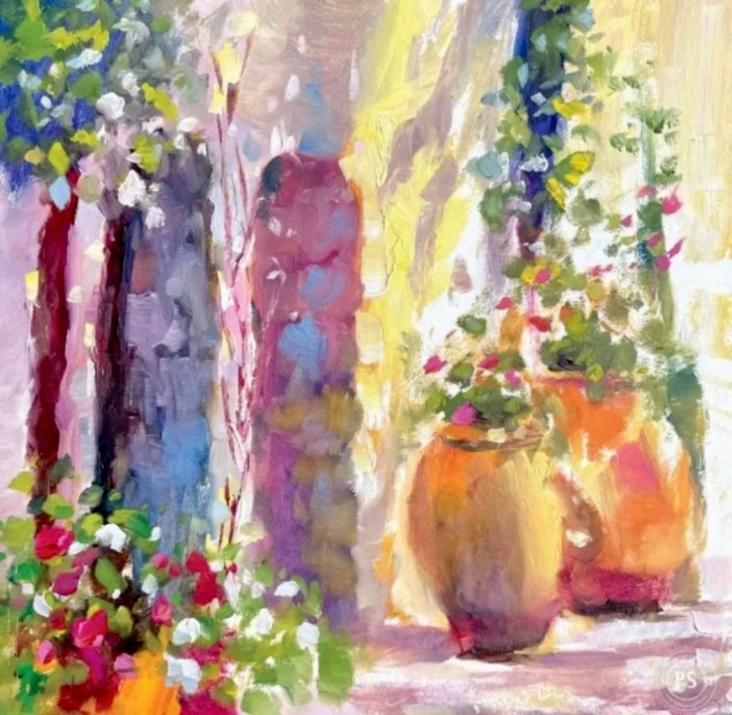 Another slice of France 🇫🇷 
🎨 'Sunlit courtyard in Provence` - oil on 6x6" gessobord (sold) 🎨

#oilpainting #paintingfrance #impressionistart #impressionistpainting