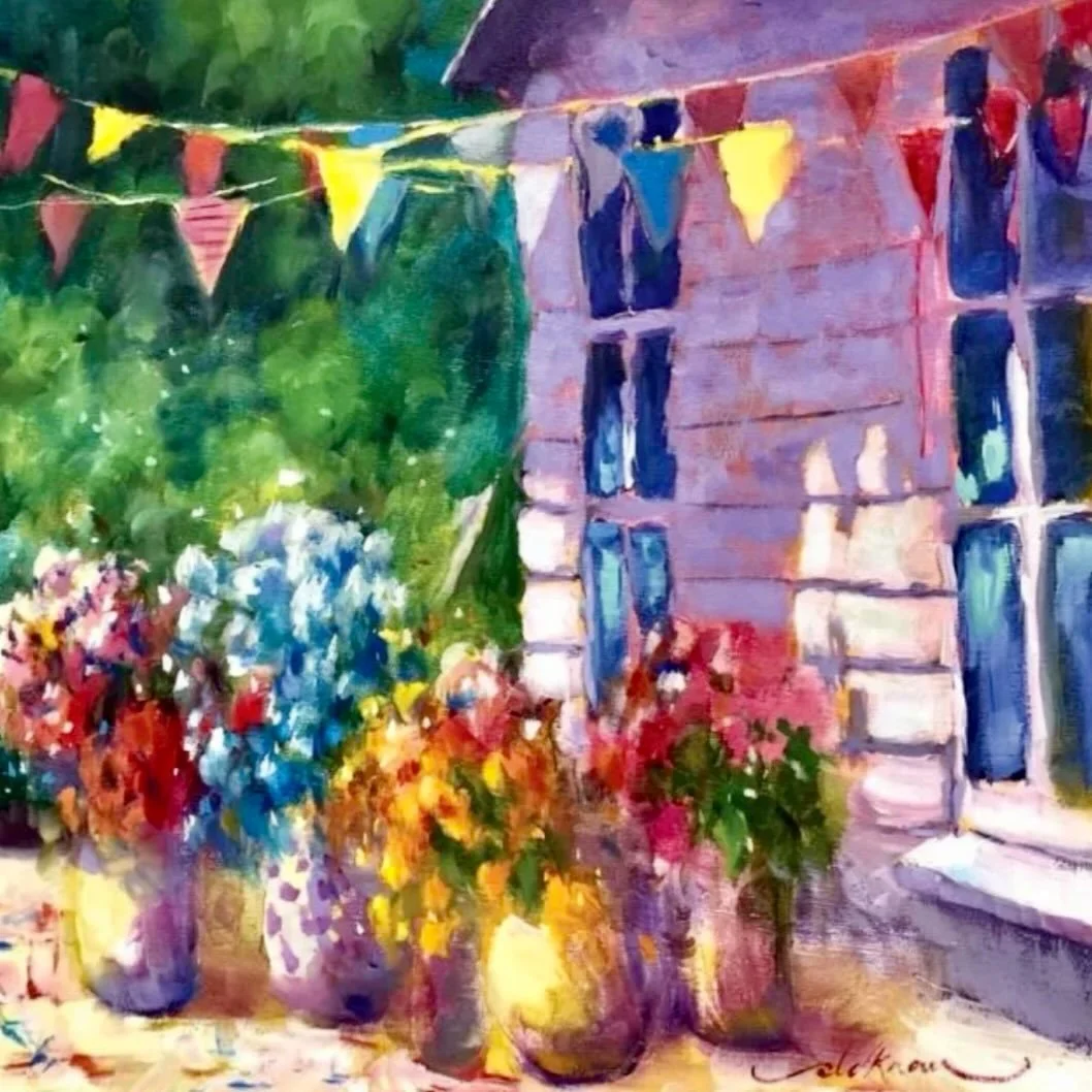 Happy weekend! I&rsquo;ve got the summer bunting up and the sun is shining 🌞 
Getting ready to paint in the garden 😀 Have a great weekend x

#oilpainting #impressionistart #impressionism #derbyshireartist #paintingthelight