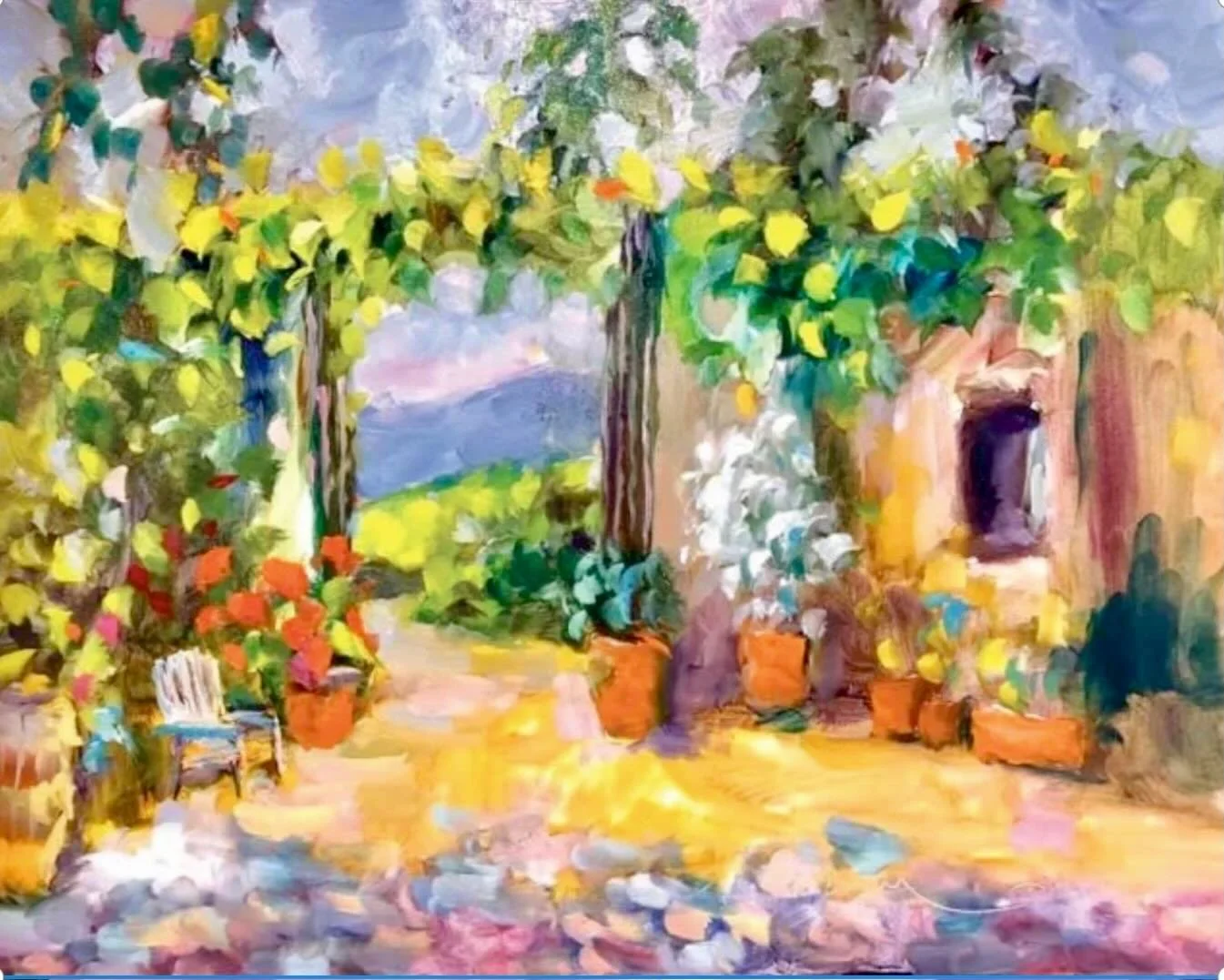 'Domaine Faverot of Provence'... a French vineyard wine. Such a dreamy location to have a 🍷 
Oil on 11x14" oil on gessobord 🎨

#derbyshireartist #paintingthelight #oilpainting #impressionistart #impressionism 
📷 @dreamatolleperry
