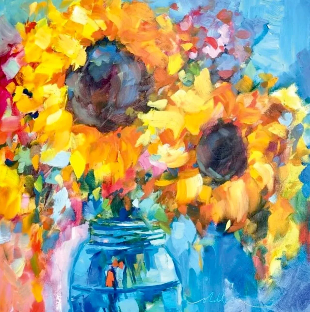 Finally the rain has stopped and the sun is out here in Derbyshire, so I&rsquo;m sharing the joy! 🌞 

🎨 &lsquo;Sunshine in a jar&rsquo;, oil on 12x12&rdquo; gessobord 🎨 

#oilpainting #impressionistart #impressionism #derbyshireartist #paintingthe