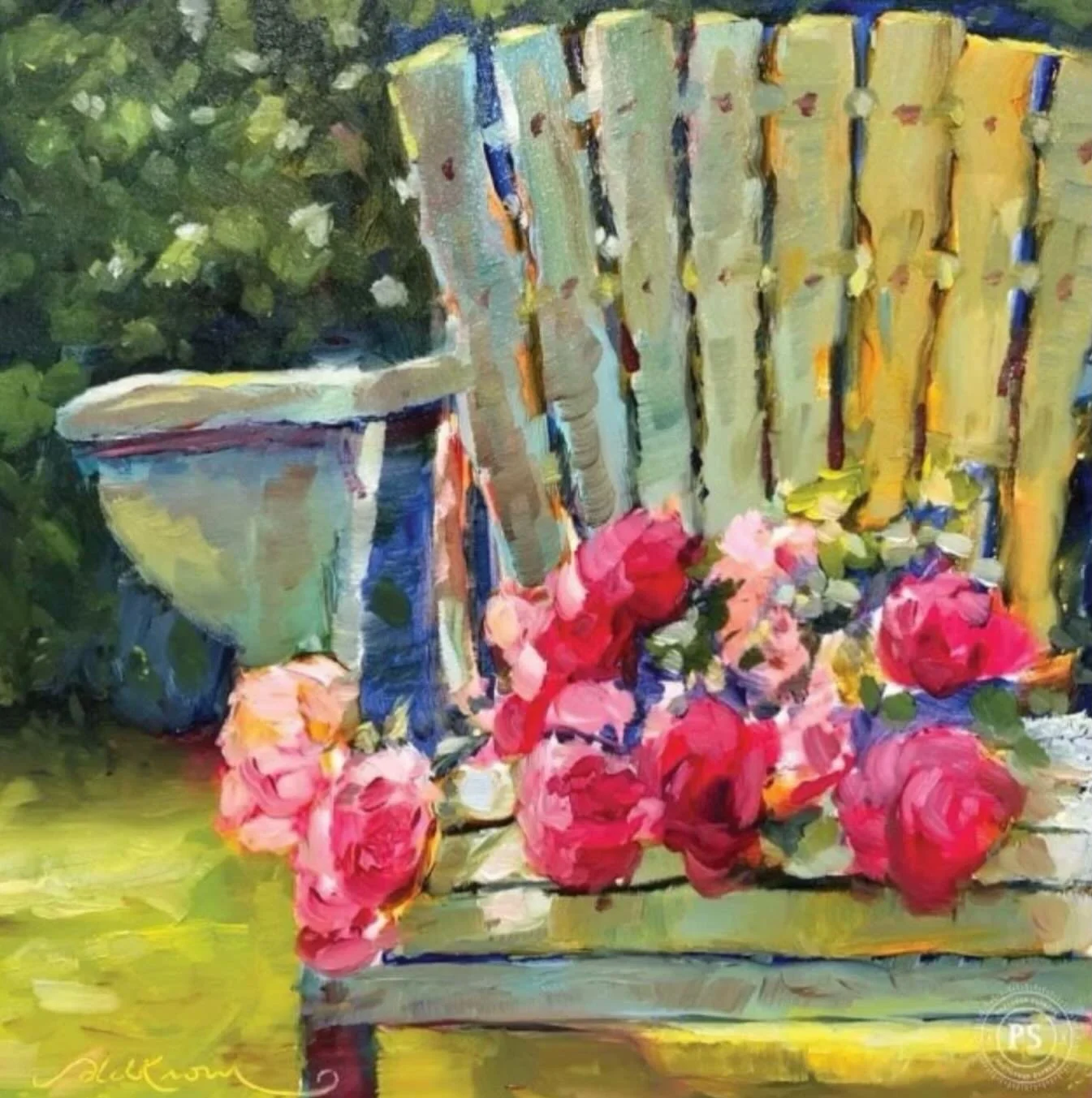 Starting off the weekend with a blast of vitamin D 🌞 in the garden 🌹 

🎨 &lsquo;A seat in the sun&rsquo;, oil on 6x6&rdquo; gessobord

#oilpainting #impressionistart #impressionism #derbyshireartist #paintingthelight