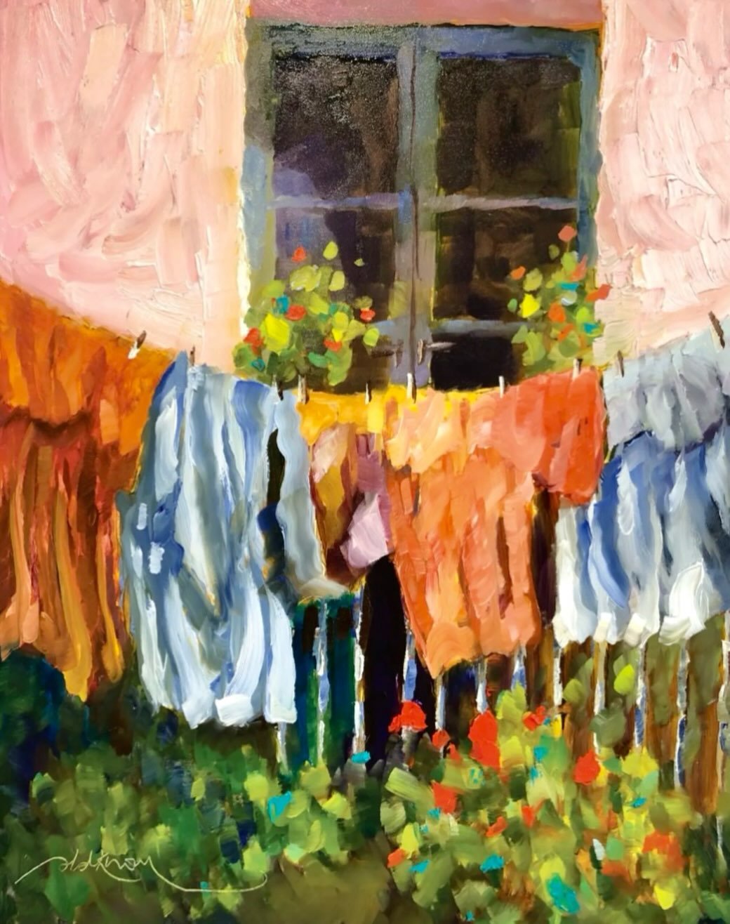 A great day for hanging out the washing to dry 🌞 This painting is one of my favourites - I love painting the laundry as much as I dislike the tedious job of dealing with the real thing! 👚👖🧥🩳👗

🎨 'Tuscan wash day', oil on 14x11" @ampersand