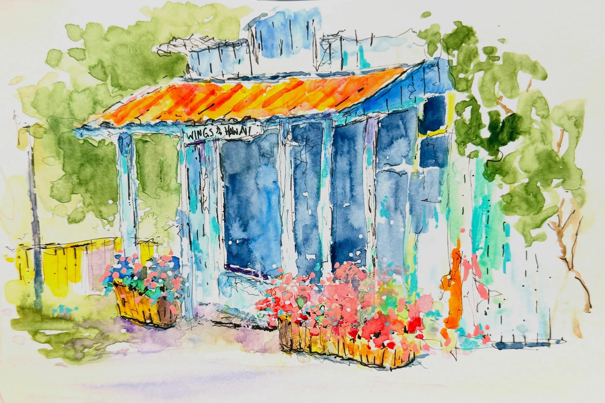 A lovely bright building in Hawaii in my sketchbook. I've done loads of pen and watercolours recently, but haven't had the opportunity to photograph and post them until now. Hope you enjoy seeing them!

,sketchbook #penandwash #penandwatercolor #wate