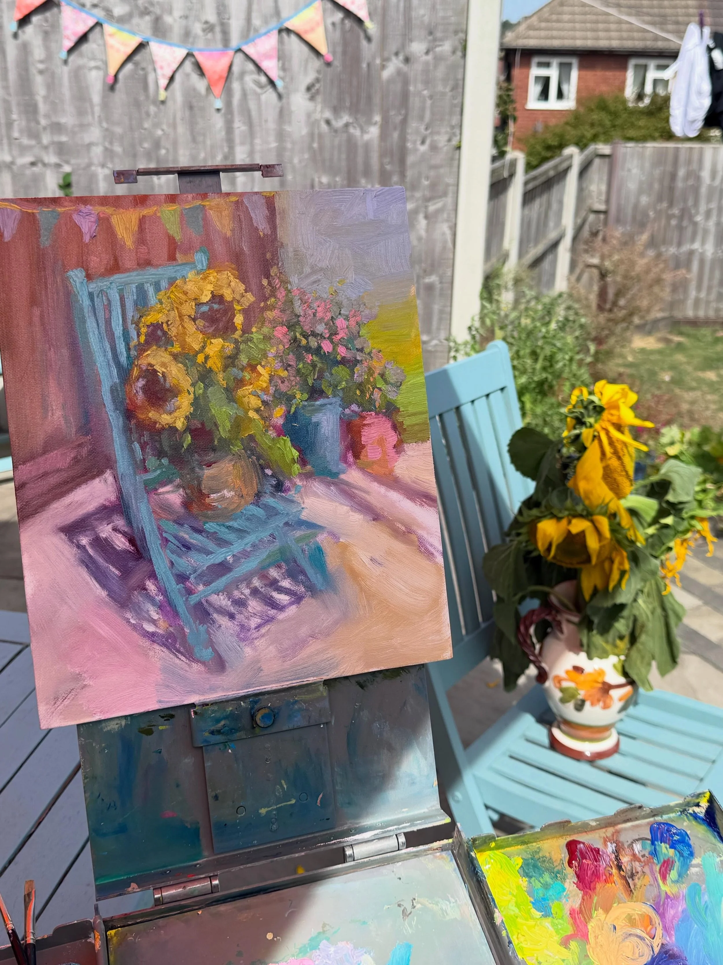 I've had a lovely Sunday afternoon painting sunflowers in my garden. I've deicided to set myself a challenge to paint sunflowers everyday in August - any excuse to visit the sunflower fields! Yesterday's was a sketchbook watercolour I'll photograph a