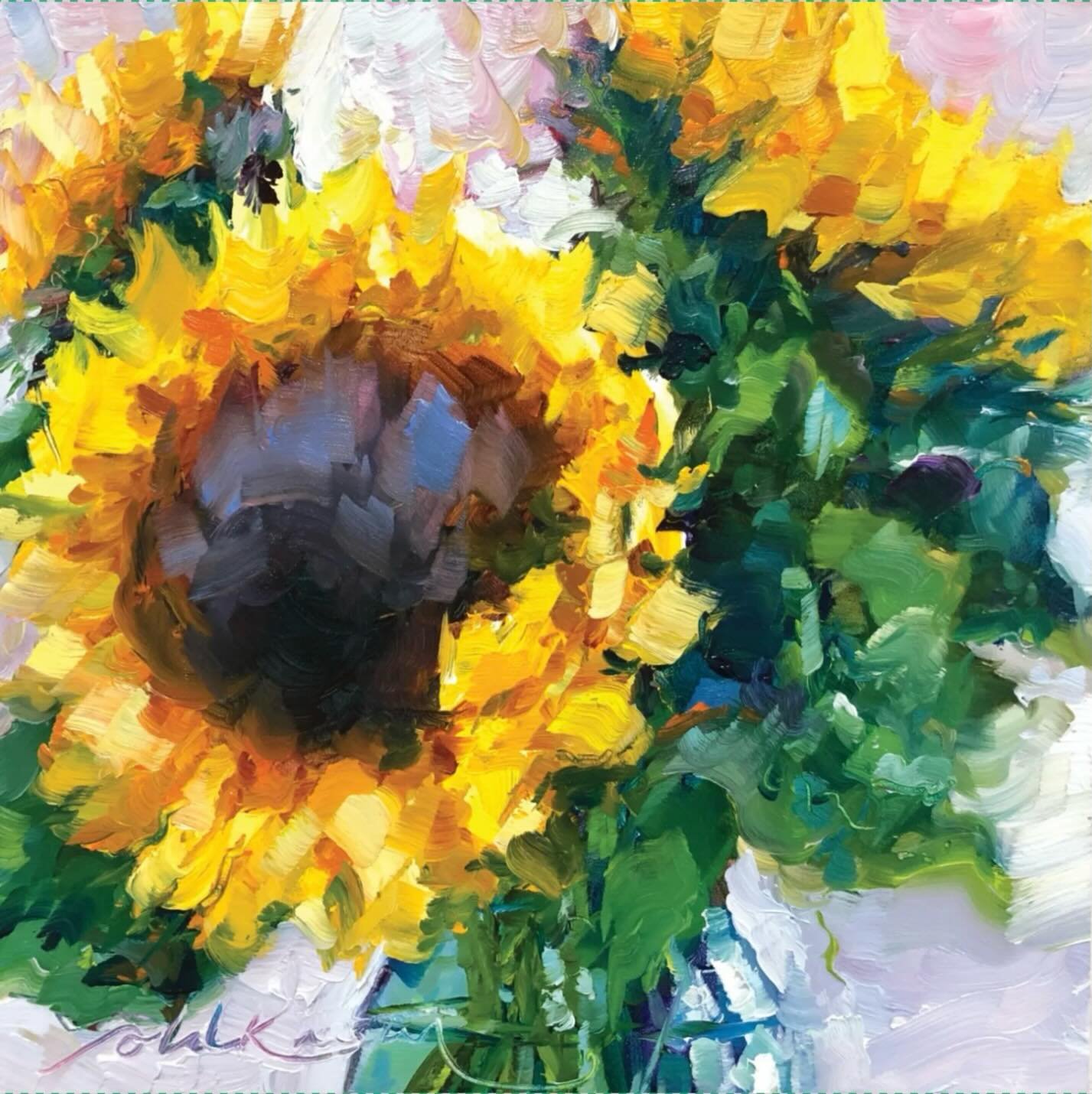 My daily sunflower fix! 
🎨 'Golden', oil 6 x 6" gessobord

#sunflowerpainting #flowerpainting #oilpainting #dailysunflowers #floralart
