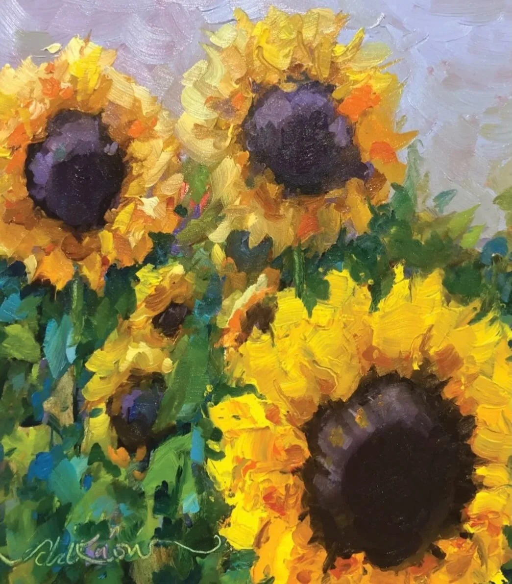 'Soleil', oil 8x8" gessobord. Sharing another sunflower painting, and another sunflower emoji, or three! 🌻🌻🌻

#sunflowerpainting #floraloilpainting #flowerpainting