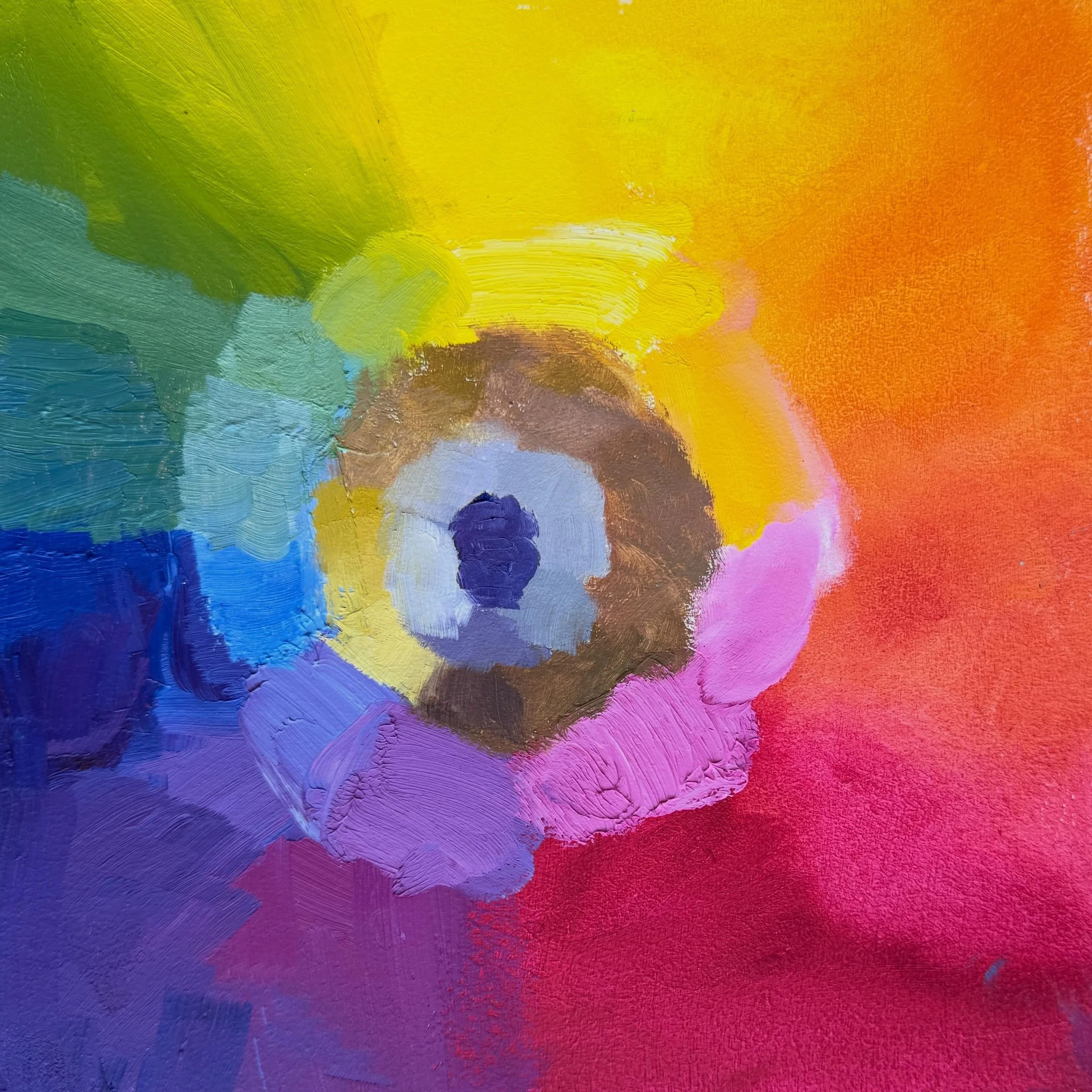 I really wanted to get out and paint today, but I've felt exhausted (I've got an autoimmune thingy), so instead I sat and made a colour wheel using my usual @mhpaints limited oil paint palette. 5 colours - titanium white 2, Unbleached titanium dioxid