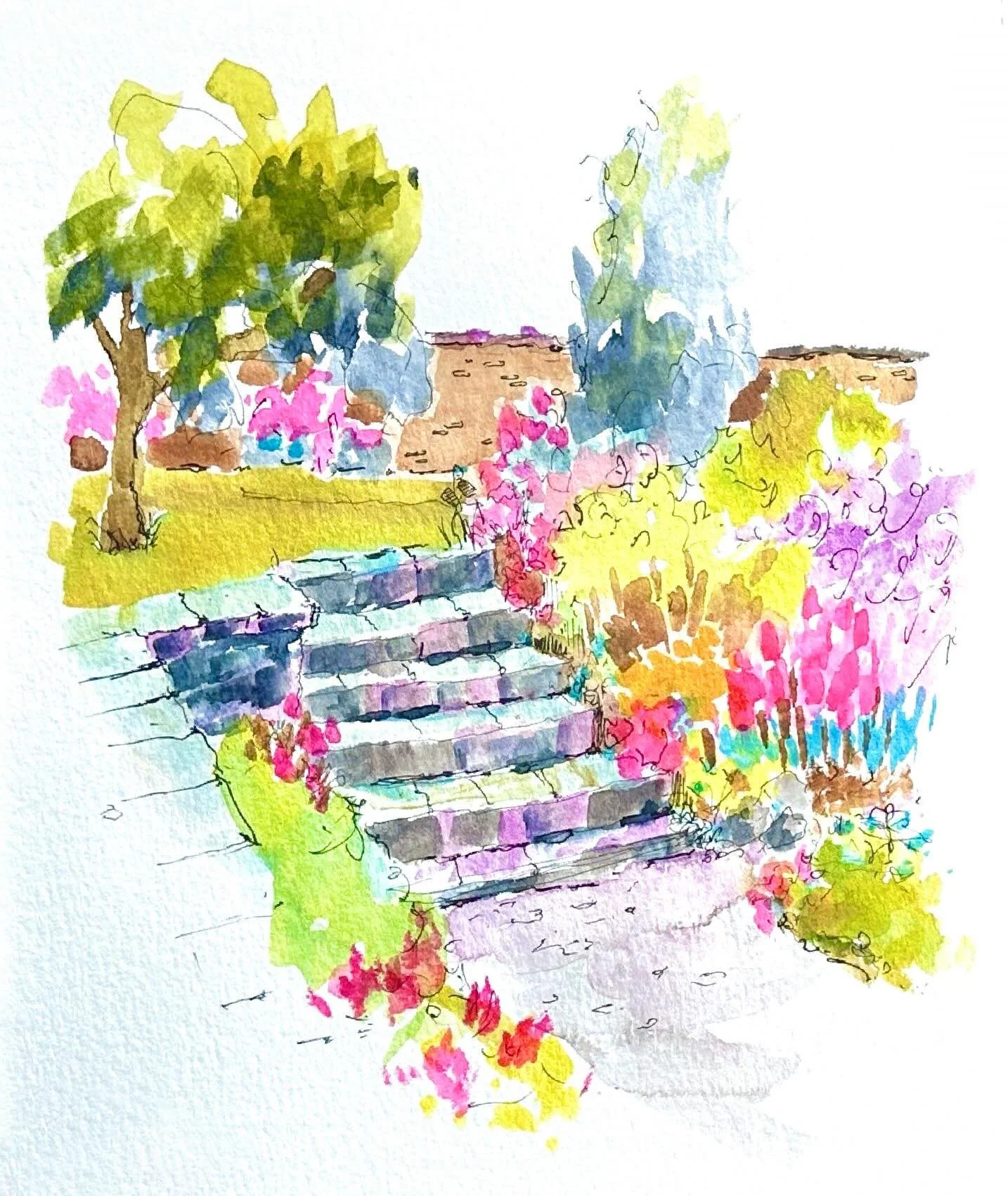 A quiet, sunny corner of  the @hoptonhall rose garden last month. I unfortunately dropped the little oil painting (pics 3, 4 &amp; 5) face down in the grass, so now it's dry I'm going to finish it off in the studio. I don't actually like to continue 