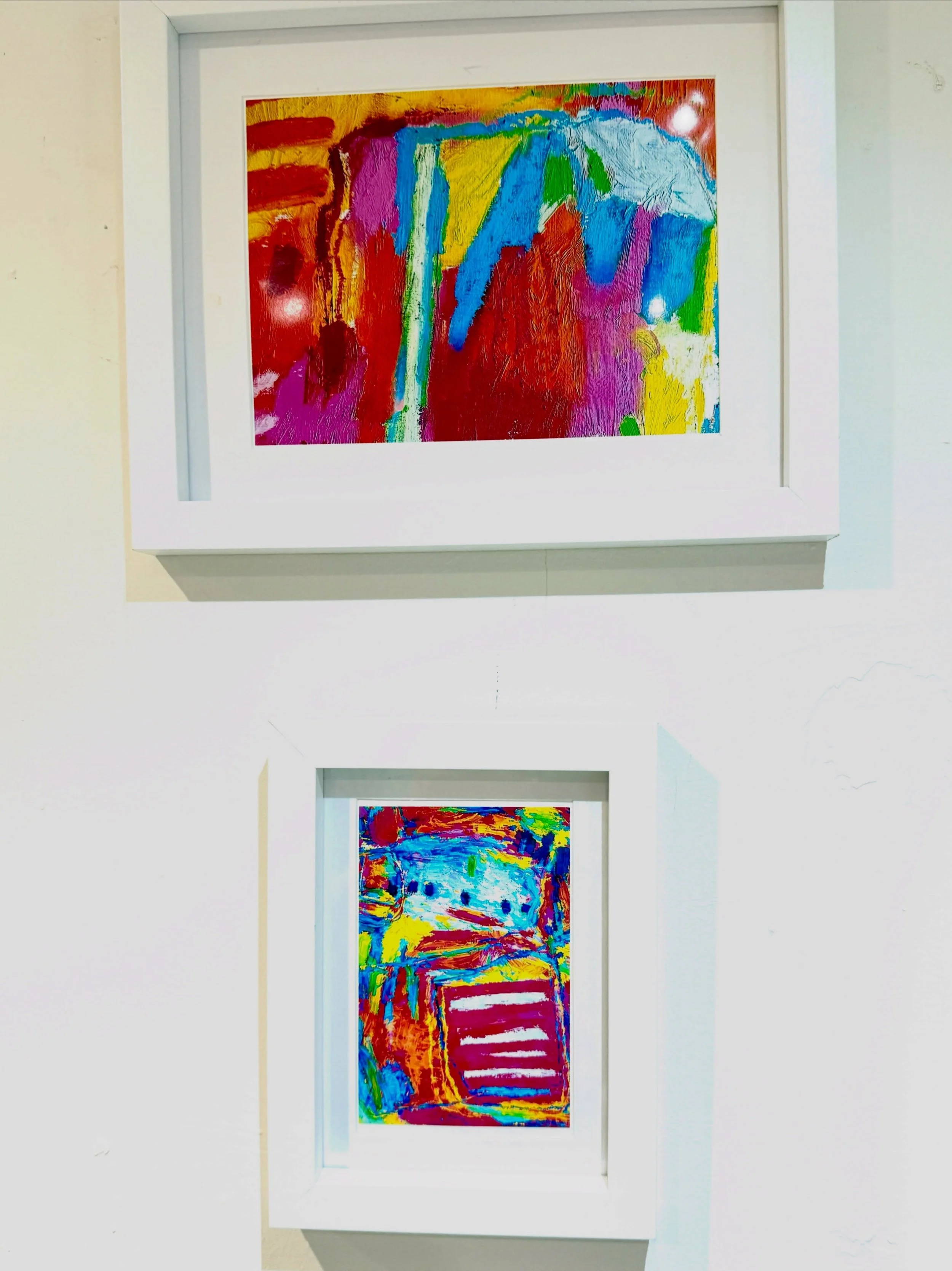 I've put some little framed prints of my favourite paintings on my studio wall, all of which are originals now in various collections. They add a pop of vibrant colour to my white(ish) studio walls. They remind me of what worked in my previous work, 