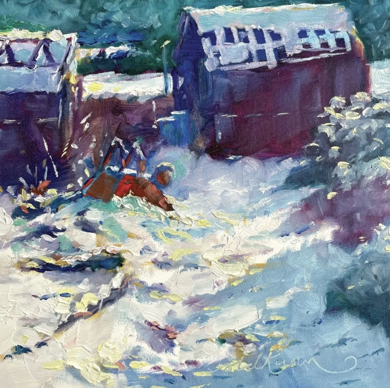 Snow at the Dalley Lane allotments • oil on 6 x 6" board • sold