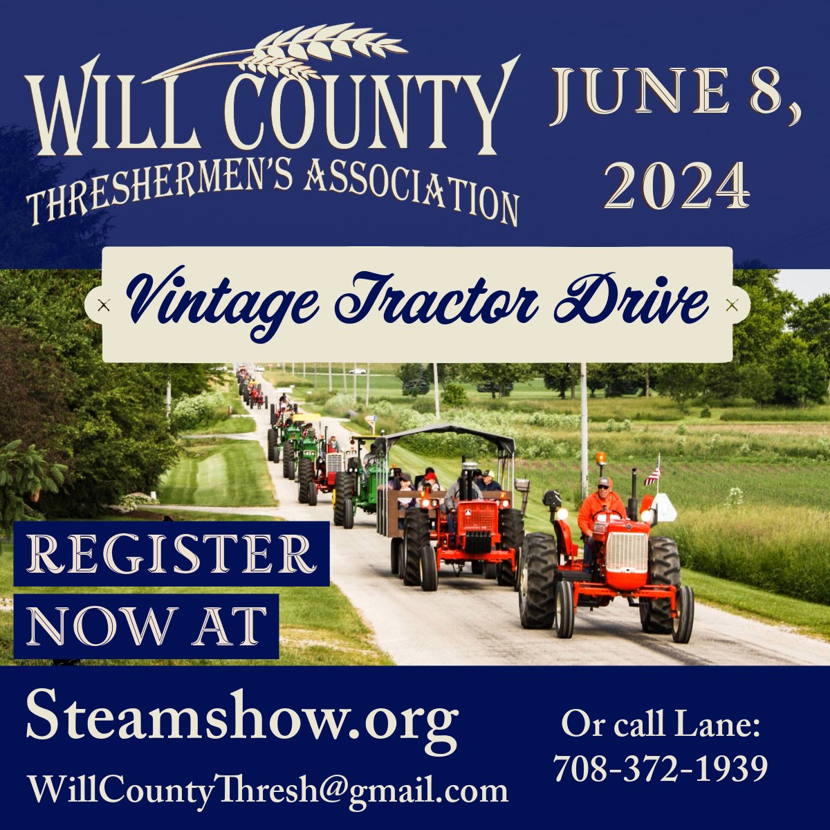 Dust off your vintage tractors and mark your calendars for the WCTA Vintage Tractor Drive on June 8th, 2024! Join us for a scenic 35-mile ride through Will County, supporting our mission of preserving agricultural history. Registration is open online