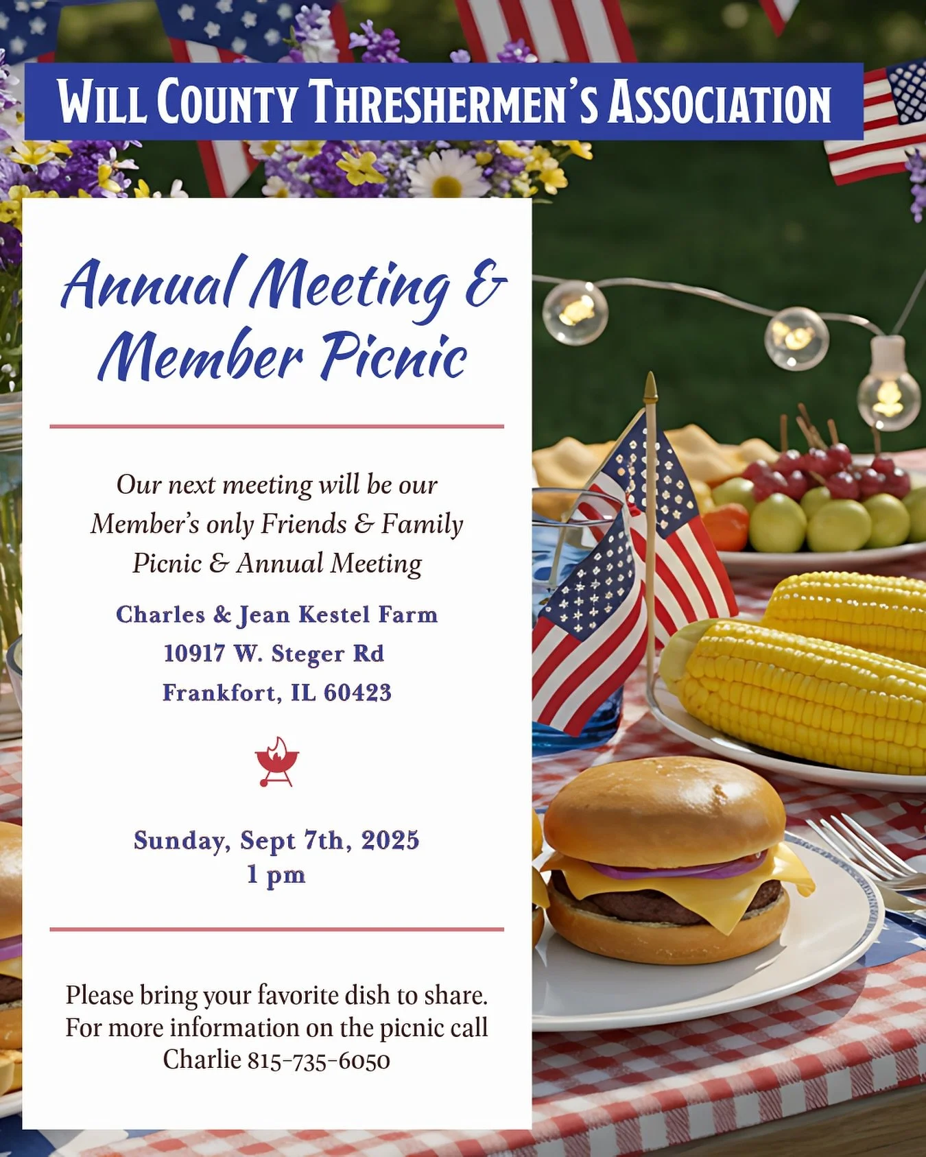 Our September Meeting will be our Annual Meeting &amp; Member Picnic. 🧺 This event is open to members and their family and friends. Please bring your favorite dish to share. 🍽️
🗓️ Sunday, September 7, 2025. 
⏰ 1:00 PM. 
📍 Charles &amp; Jean Keste
