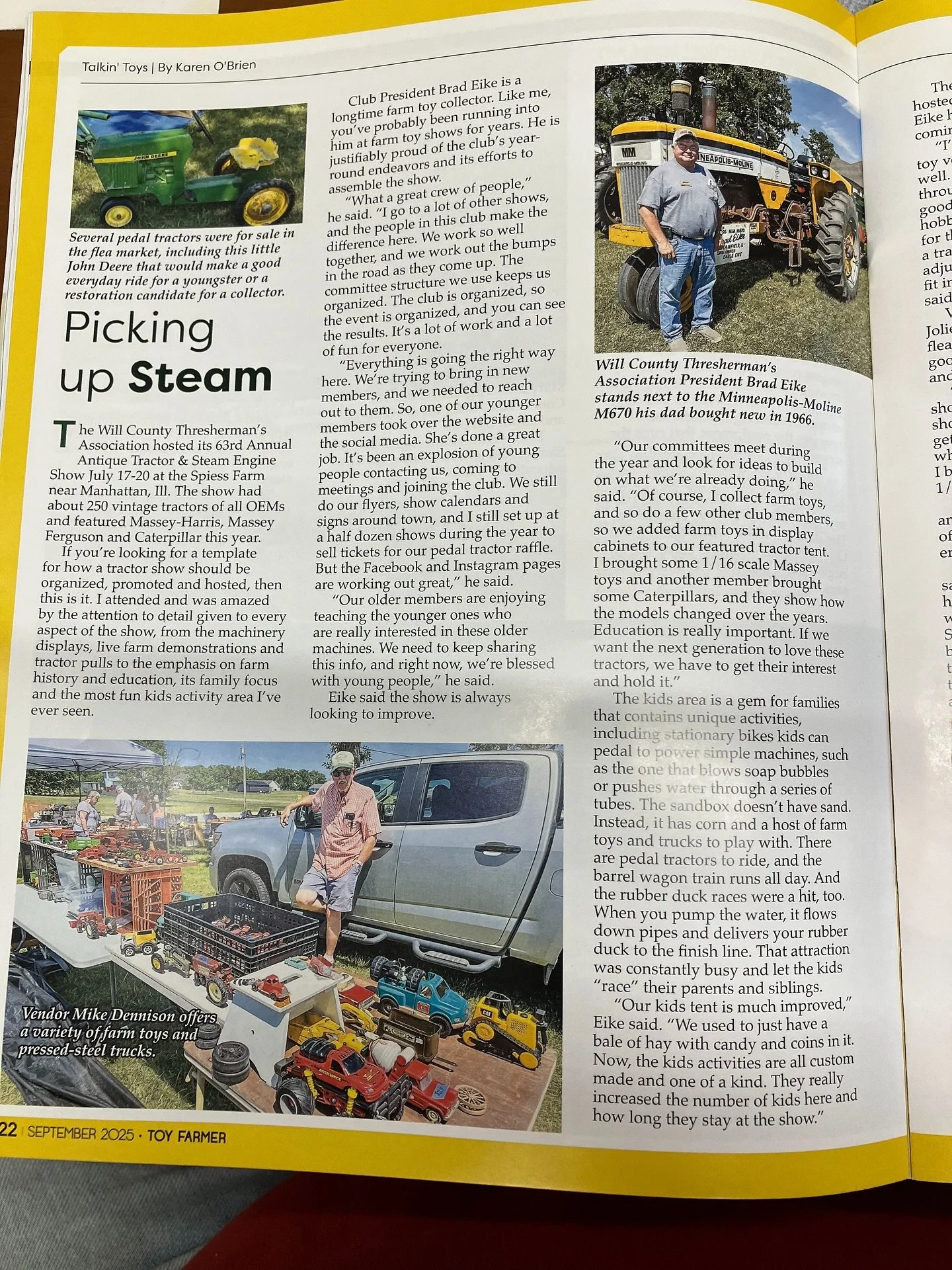Thank you to Karen O&rsquo;Brien and Toy Farmer for the great article about our show in the September 2025 issue!
#willcountythresh #farmtoys #toyfarmer #tractor #farmlife