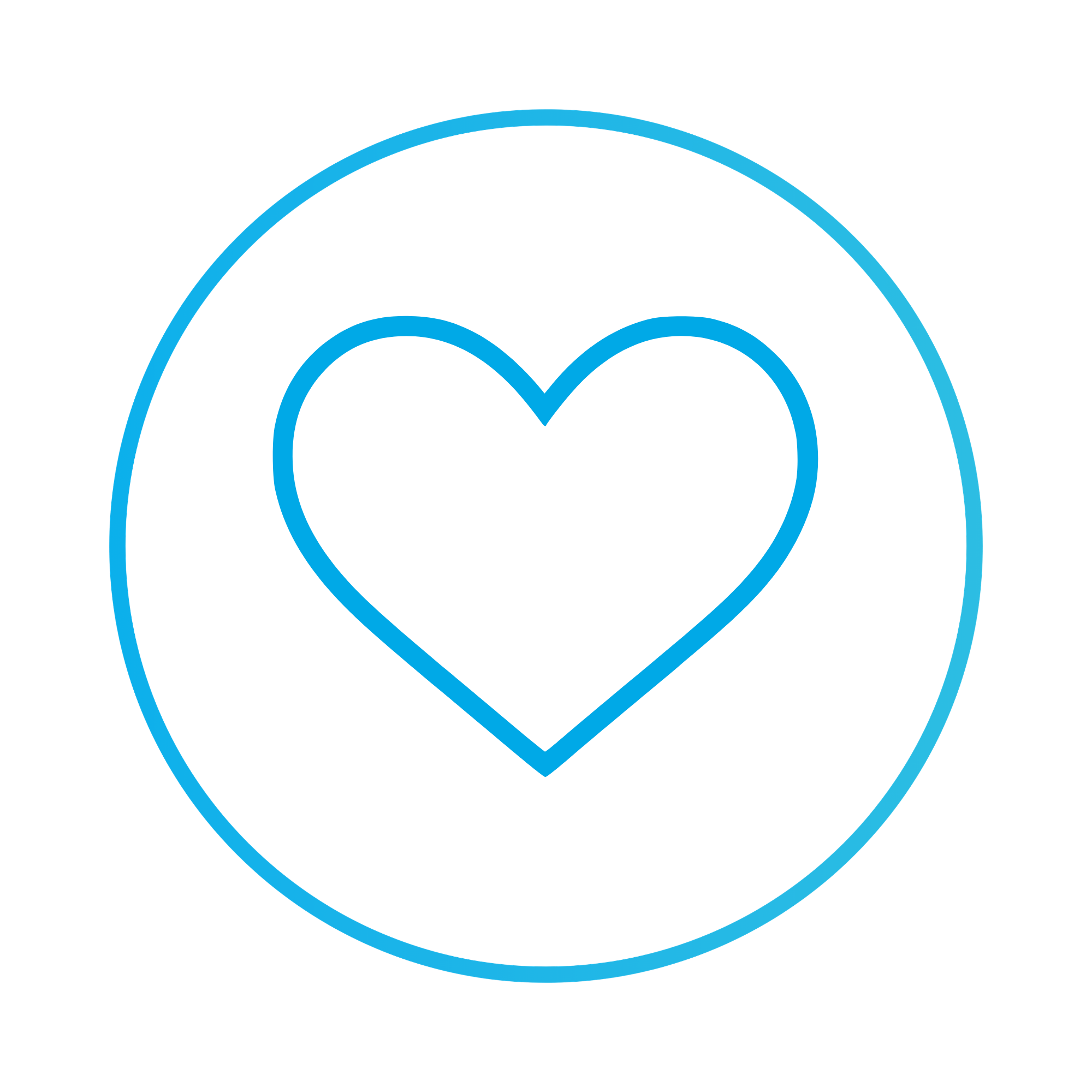 Large outlined heart shape with smaller heart inside, connected by lines, on a black background.