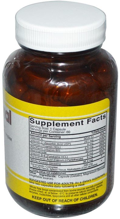 Natural Sources Raw Adrenal (back). Click on image to buy on Amazon now.