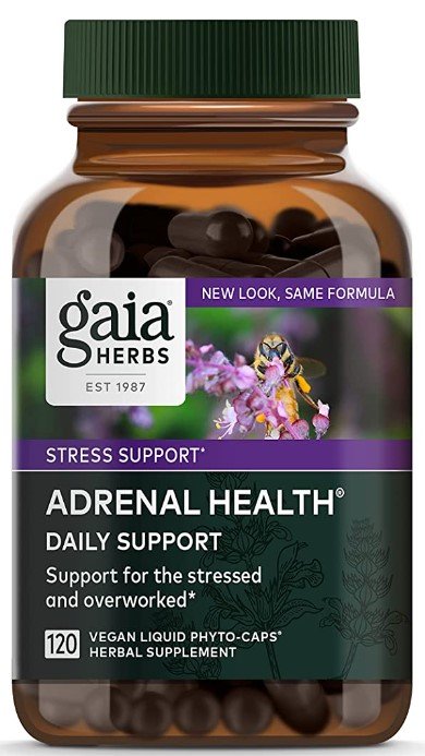 Gaia Herbs Adrenal Health Daily Support  (front). Click on image to buy on Amazon now.