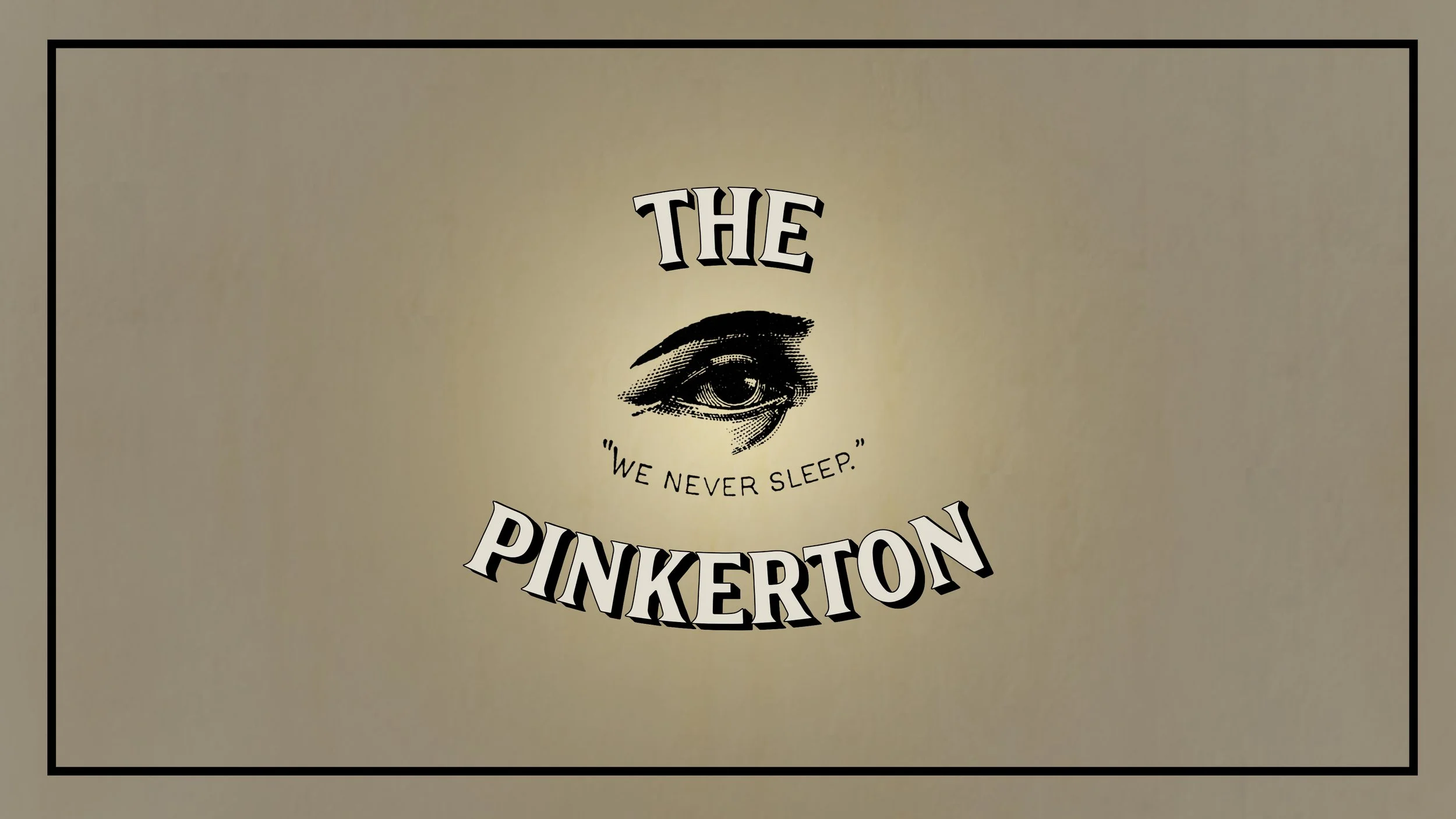 Cover of the book 'The Pinkerton' featuring a stylized eye and the tagline 'We never sleep.'