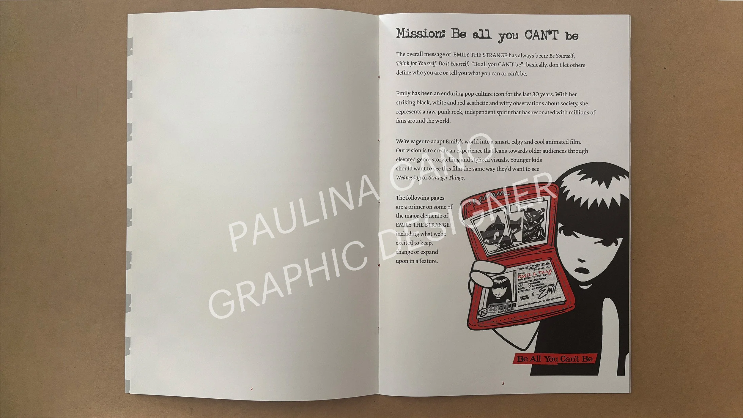 Open magazine spread featuring a grayscale illustration of a girl holding a comic book or graphic novel. The girl has short hair and a serious expression. The comic book has images of characters and text that read "CENTER" in red. The pages contain a