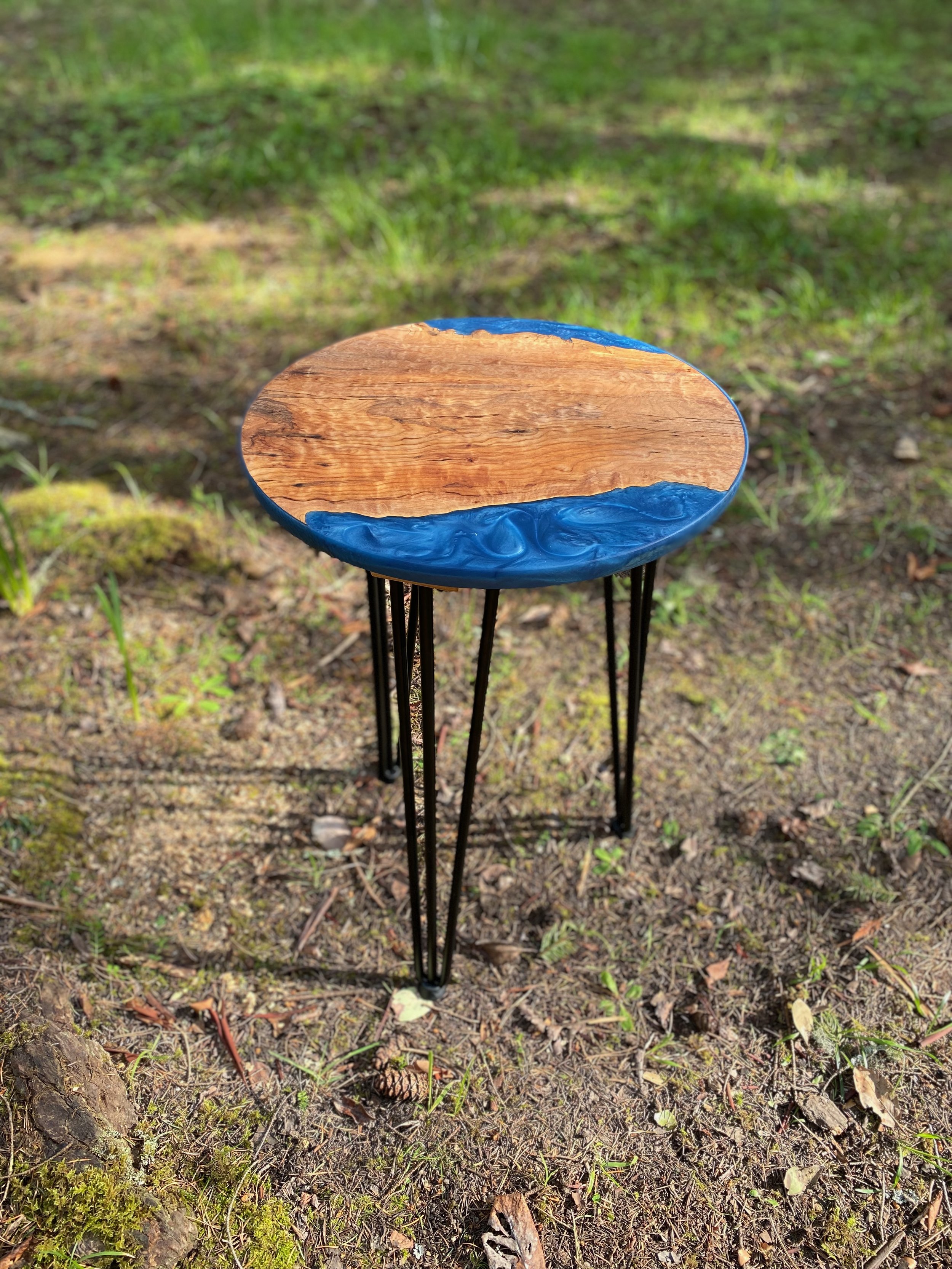 Tall Accent Table - 18" Maple & Indigo Blue