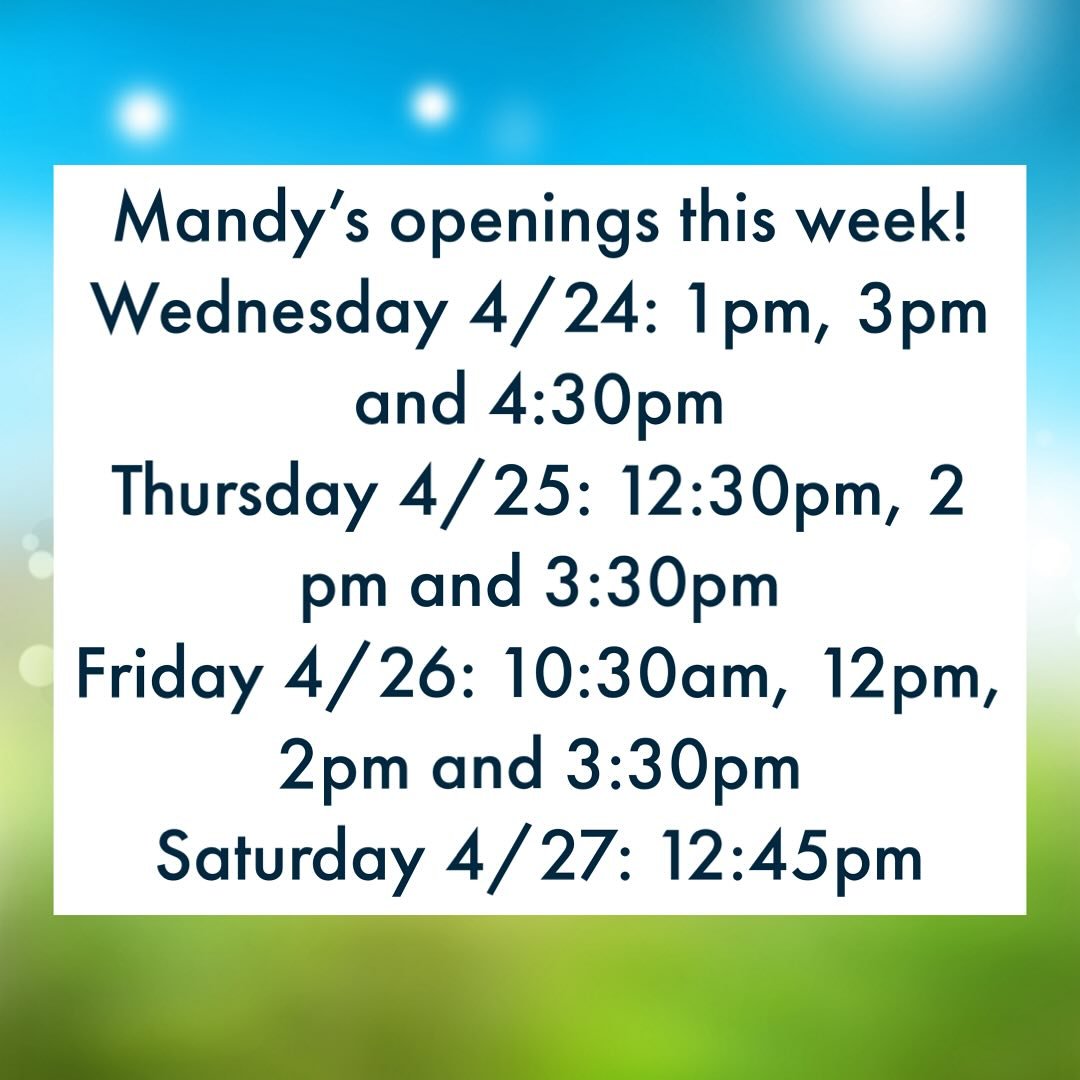 Mandy has some openings this week! Call to schedule yourself some TLC!