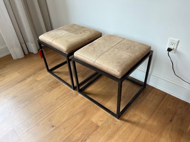 Pair of Leather &amp; Iron Stools