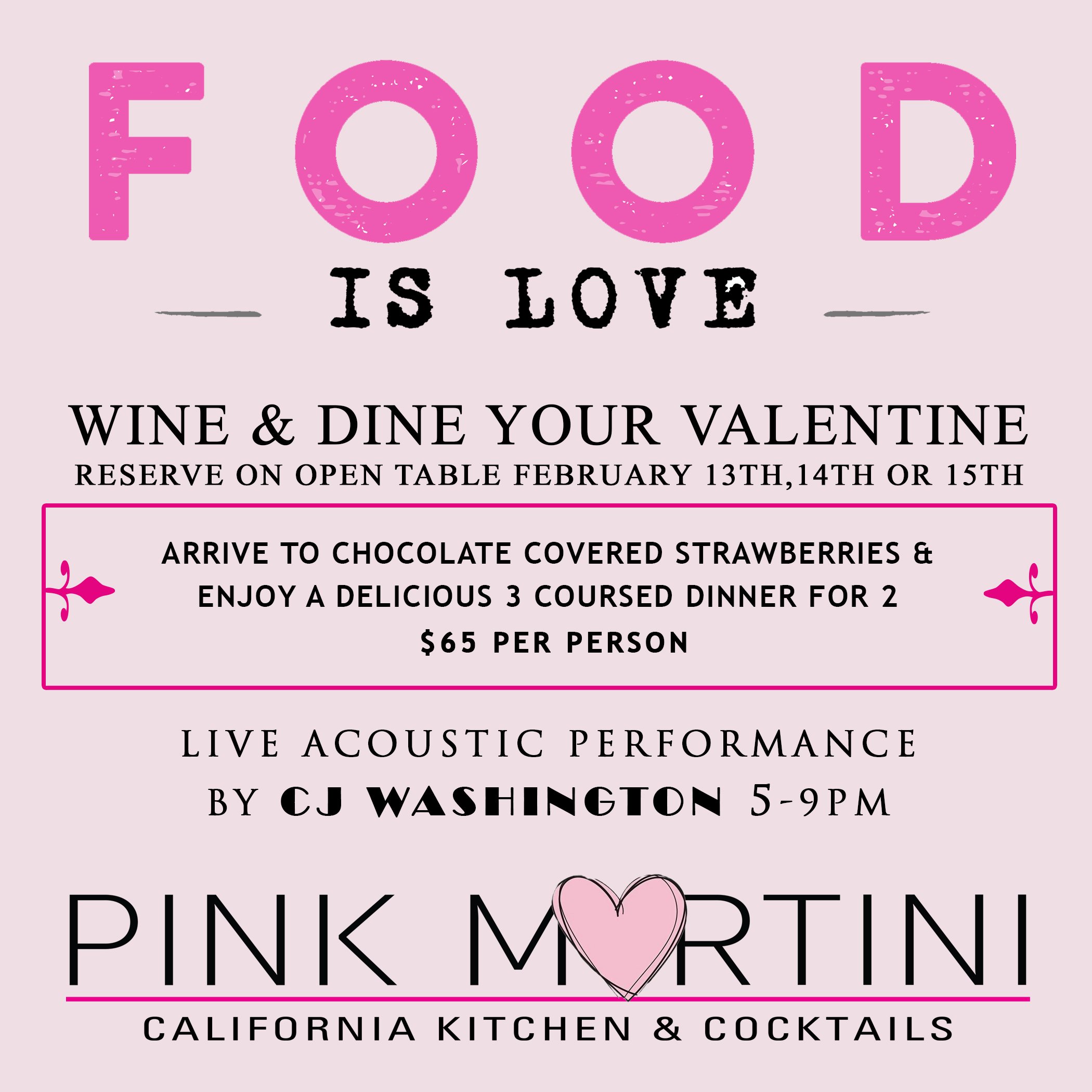 Special Menu Pink Martini California Kitchen & Cocktails, Rocklin CA